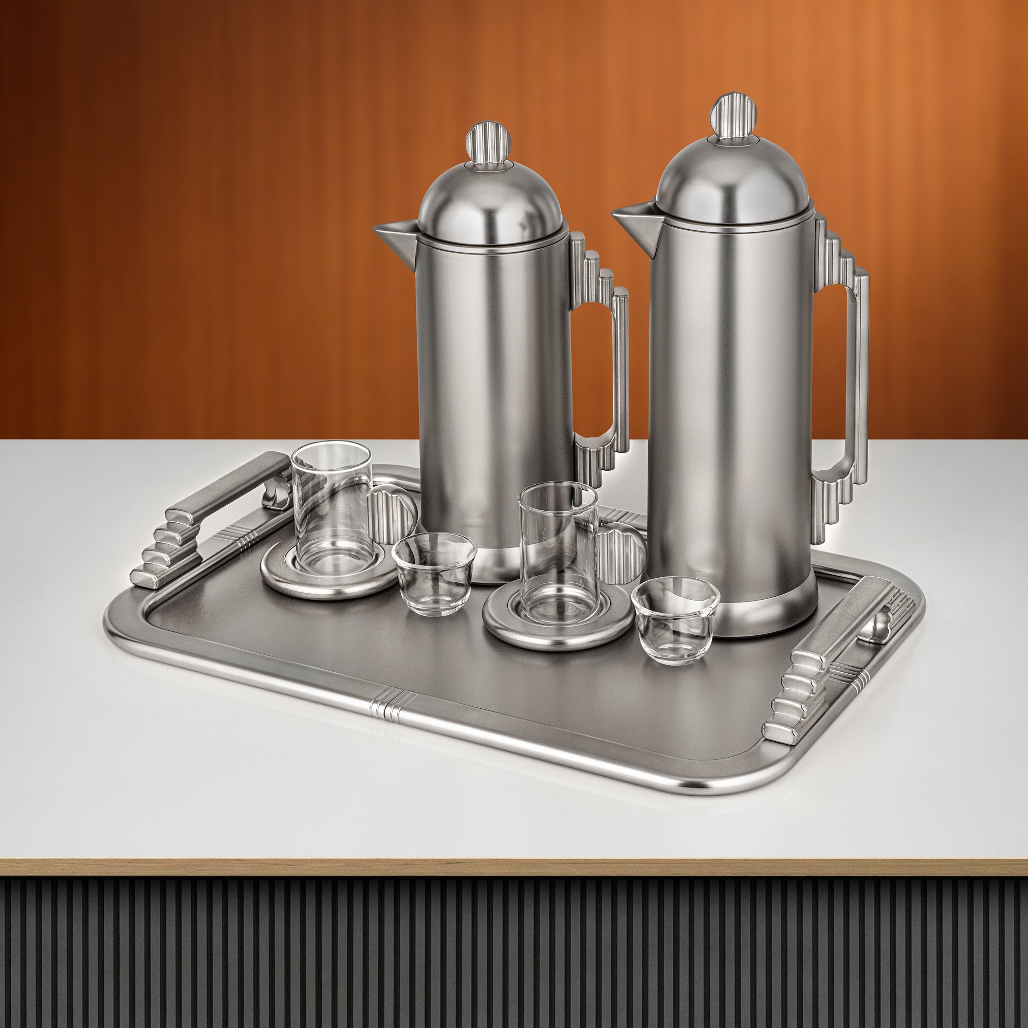 Almarjan Tea & Coffee Set 21 Pieces Matte Nickel