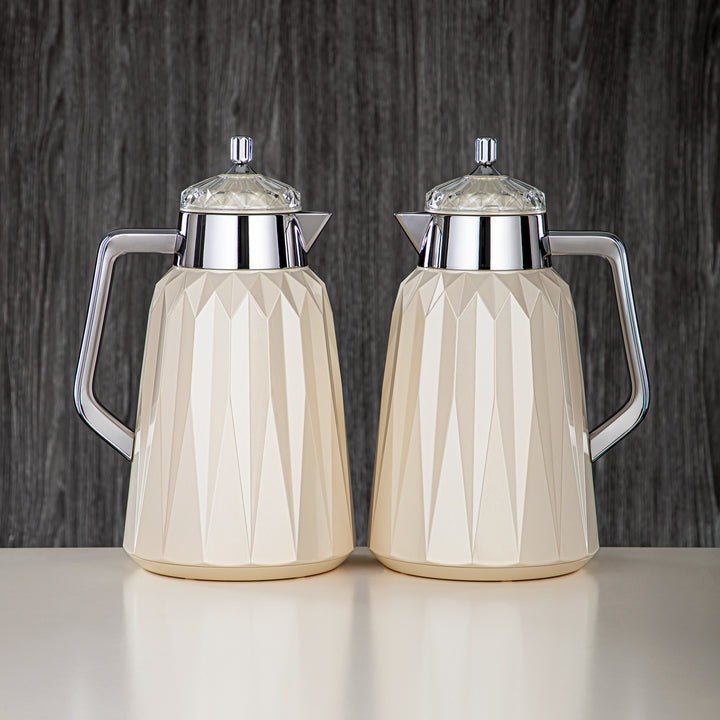 Almarjan Vacuum Flask Set - 1L + 1L, ABS, Pearl White & Silver, Mirror Finish | FG209AB-100 PW/C