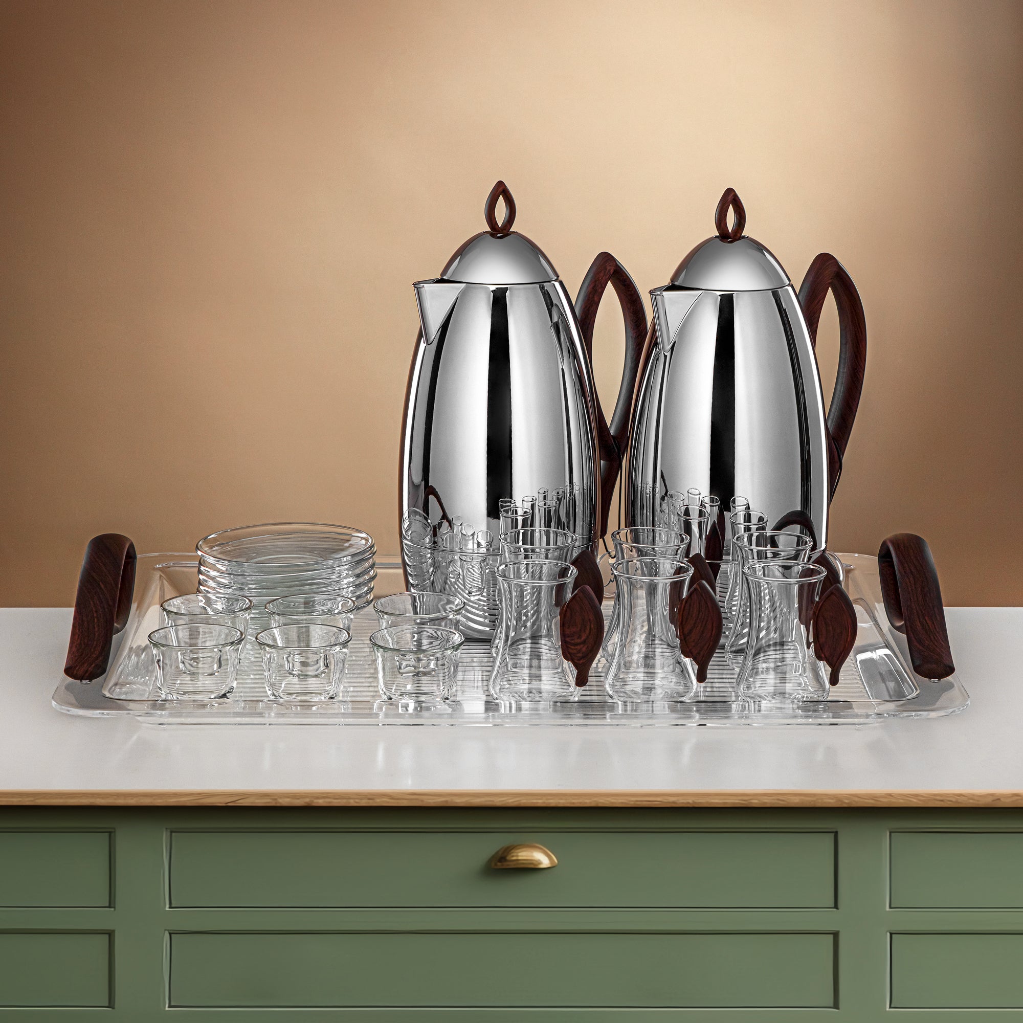 طقم ترامس المرجان، طقم مكون من 21 قطعة، فضي وخشب داكن (FG212-21 C/DW)