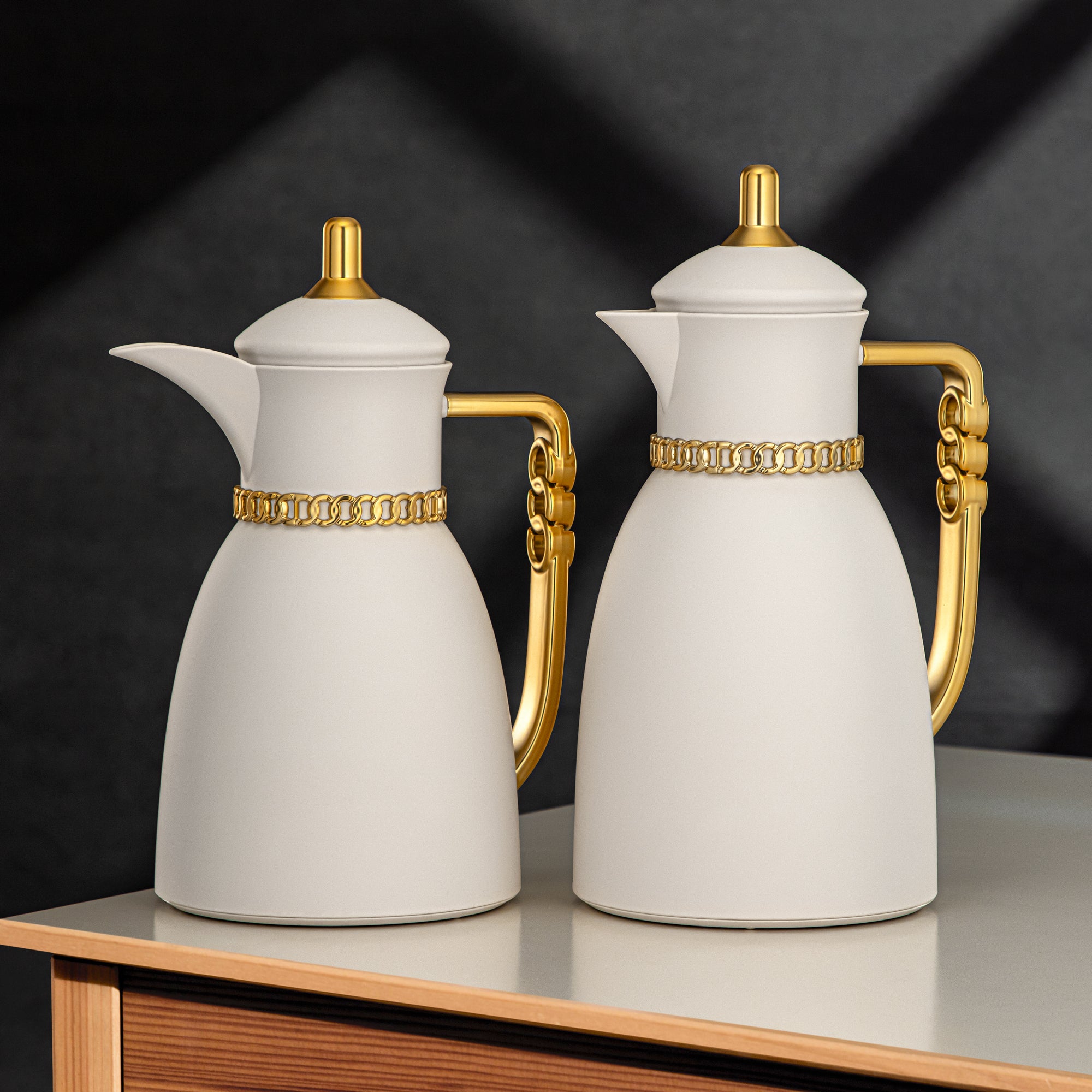 Almarjan Vacuum Flask Set 0.7L & 1L Ivory & Matt Gold