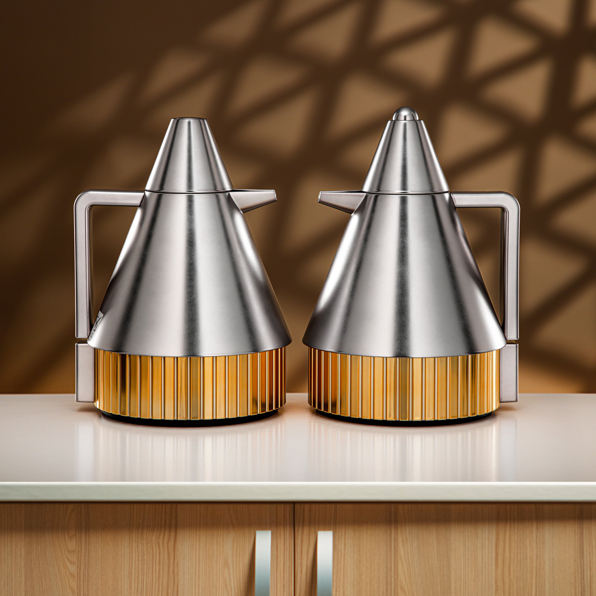 Almarjan Vacuum Flask Set 1L + 1L Matt Nickel & Gold