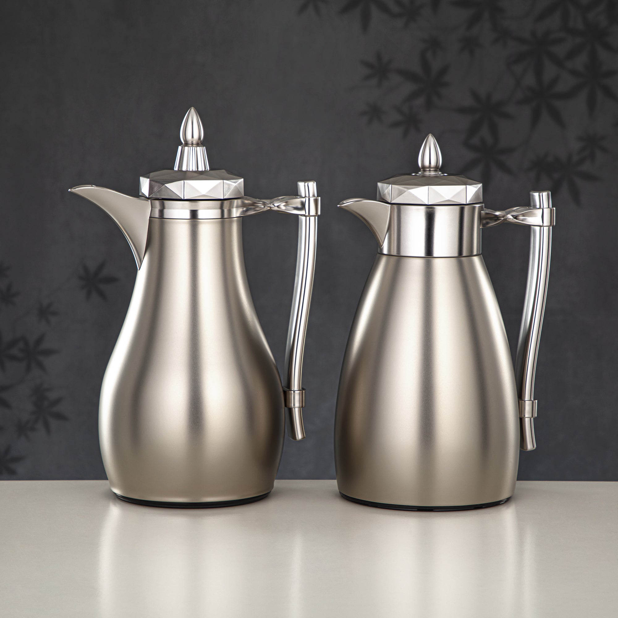 Almarjan Vacuum Flask Set, Push Button - 1L + 1L, Matt Silver (FG806AB-100 ALLMC) - Tea & Coffee Tradition