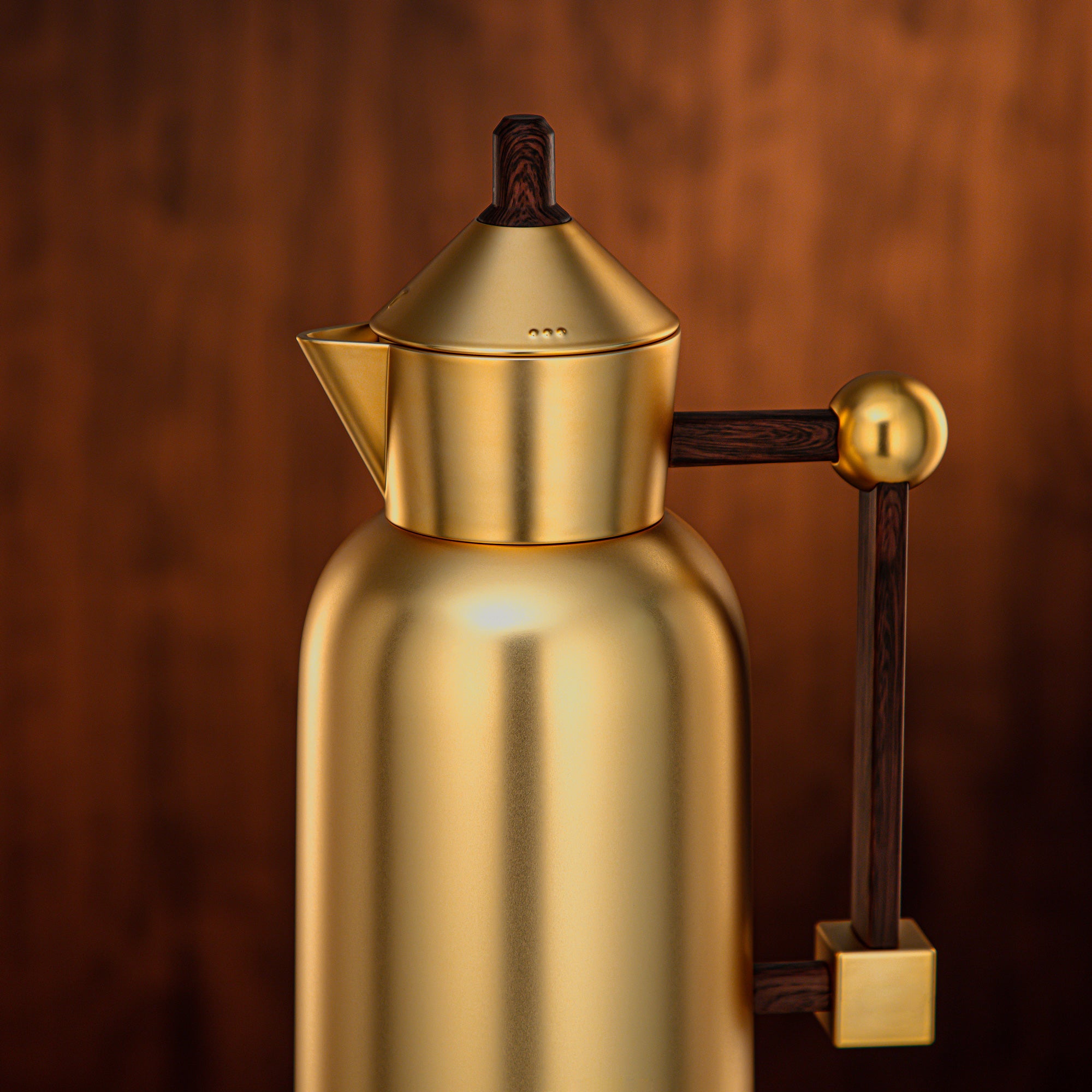 طقم ترامس المرجان 0.7 لتر + 1 لتر ذهبي غير لامع وخشب داكن