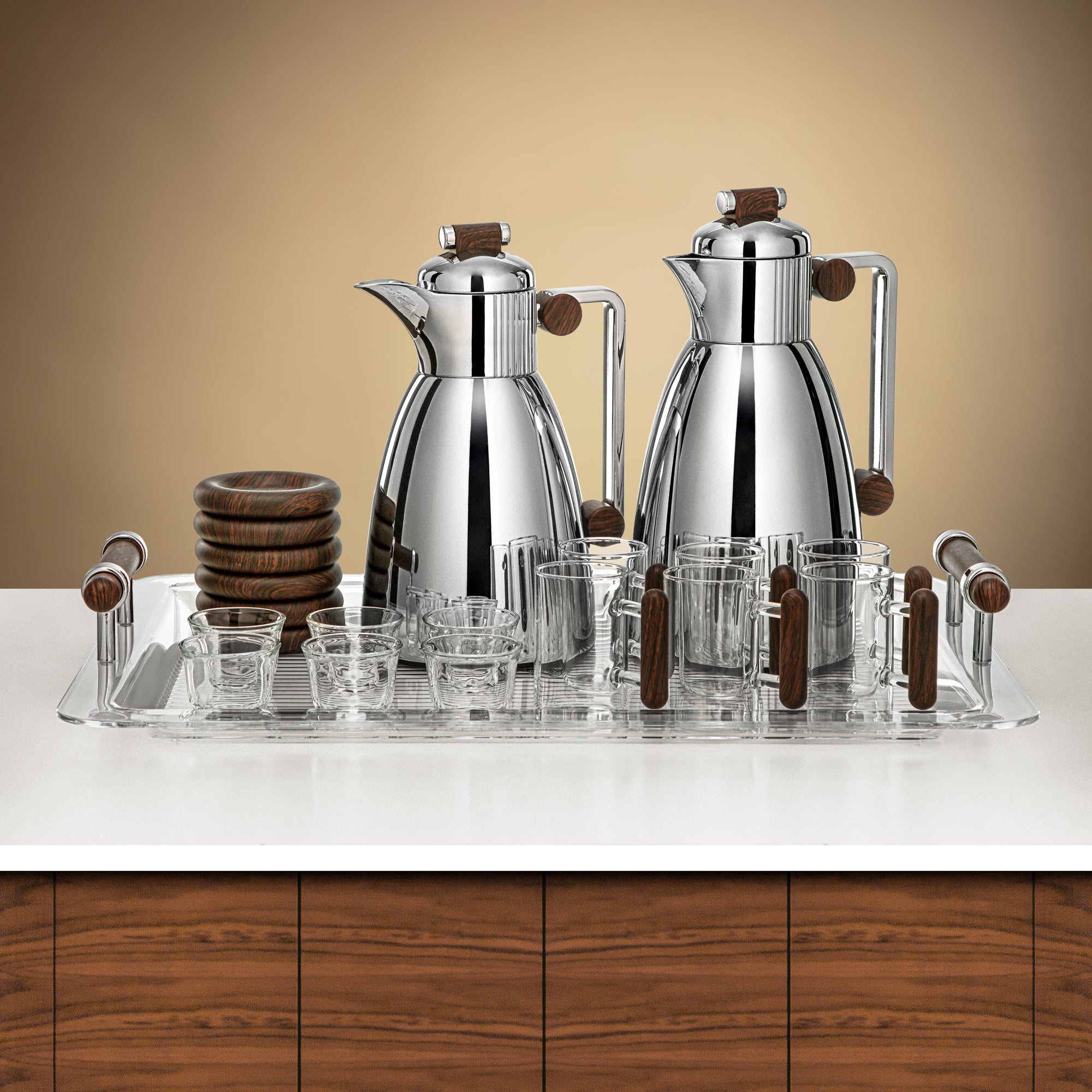 طقم ترامس المرجان ٢١ قطعة فضي وبني داكن