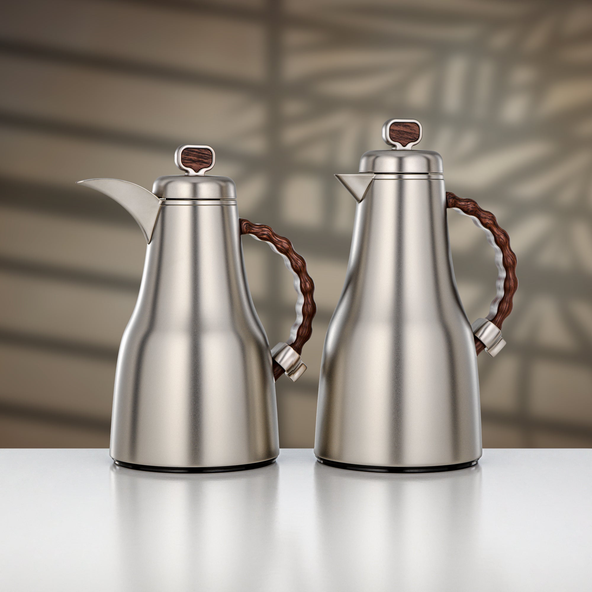 Almarjan 2 Pieces Vacuum Flask Set, Matt Nickel & Dark Wood
