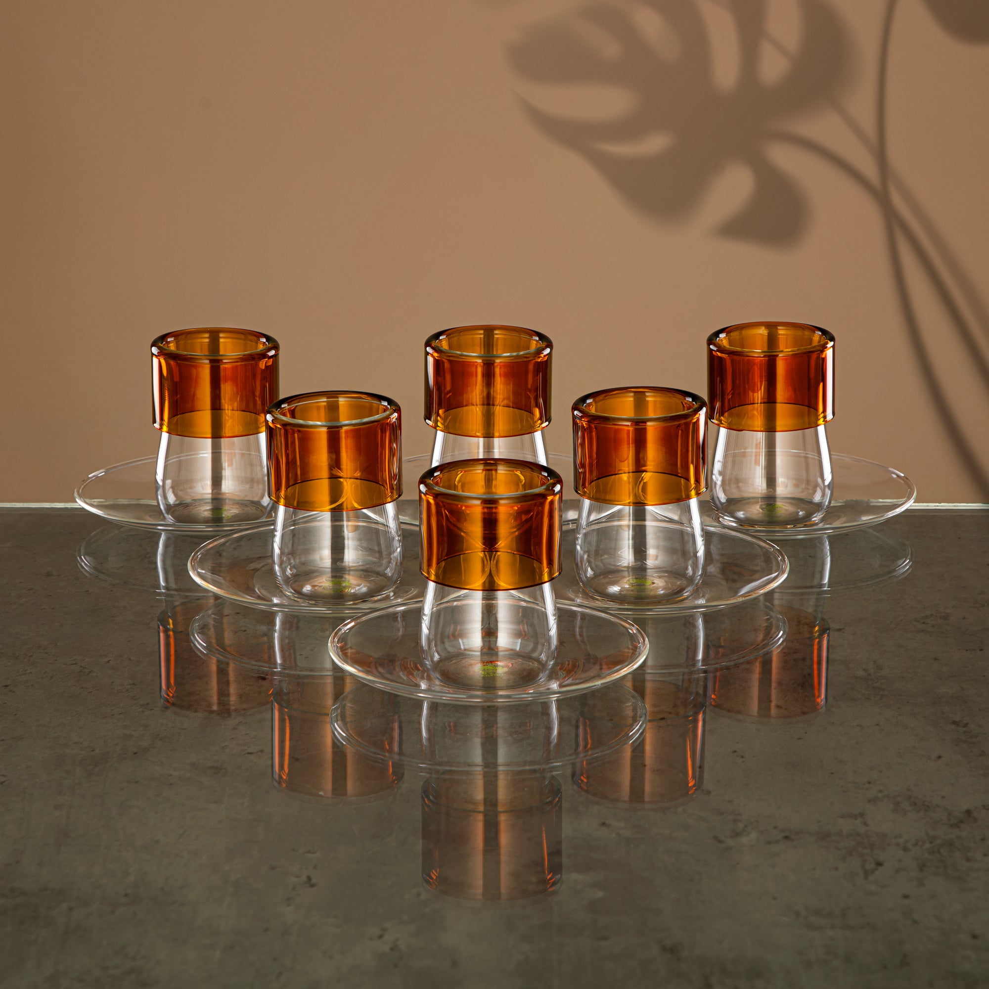 Almarjan Tea Set Borosilicate Glass Amber & Clear 18 Pieces (GLS0010140+GLS0010143) – Elegant Serving | Ramadan & Gatherings