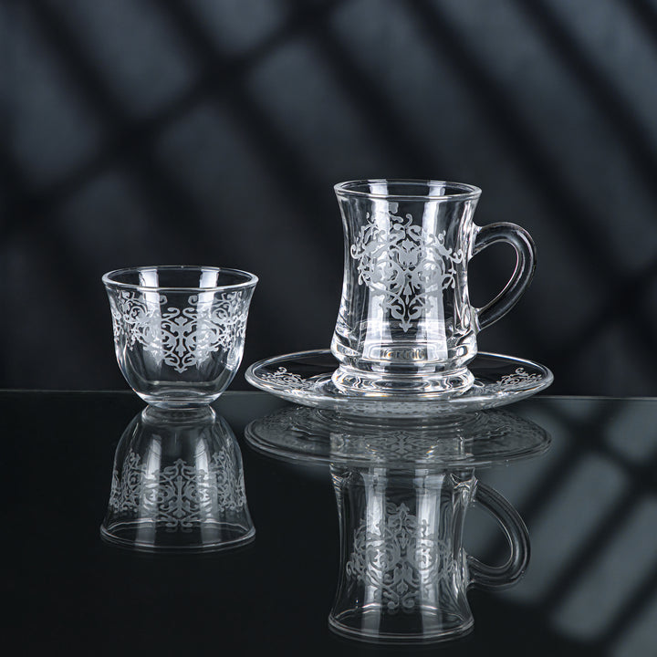 Almarjan 18 Pieces Arch Collection Glass Tea & Coffee Set - GLS2630006