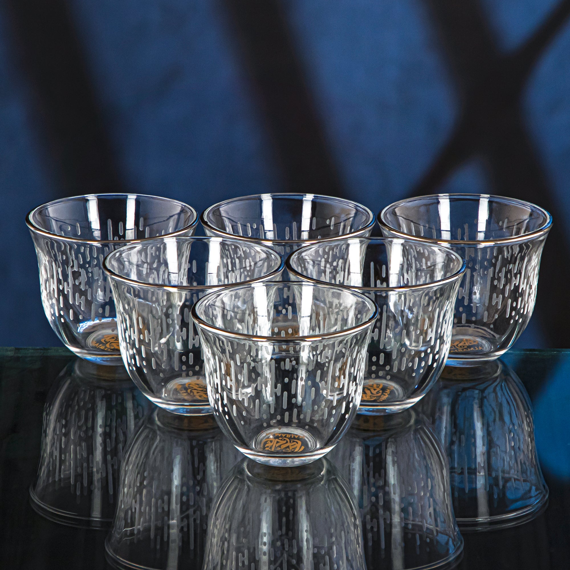 Almarjan 6 Pieces Luvia Collection Glass Cawa Cup With Silver Rim - GLS2630019