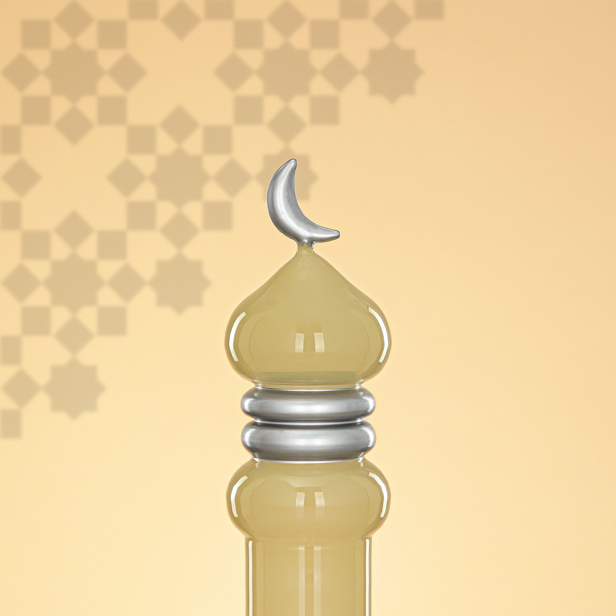 المرجان مئذنة زينة طاولة 24cm x 8cm عاجي مع خطوط فضية وهلال – Noor Al Layali