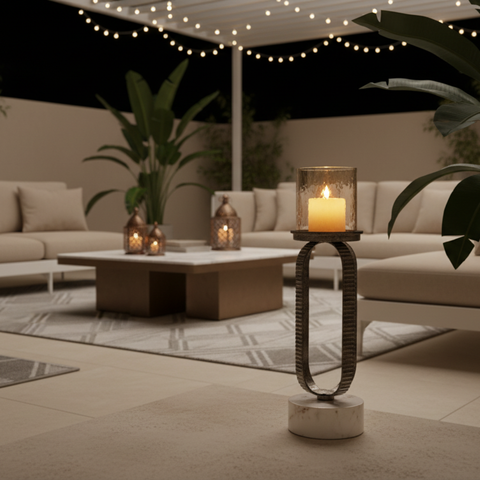 حامل شموع المرجان العمودي 34 سم بلمسة فضية ريفية