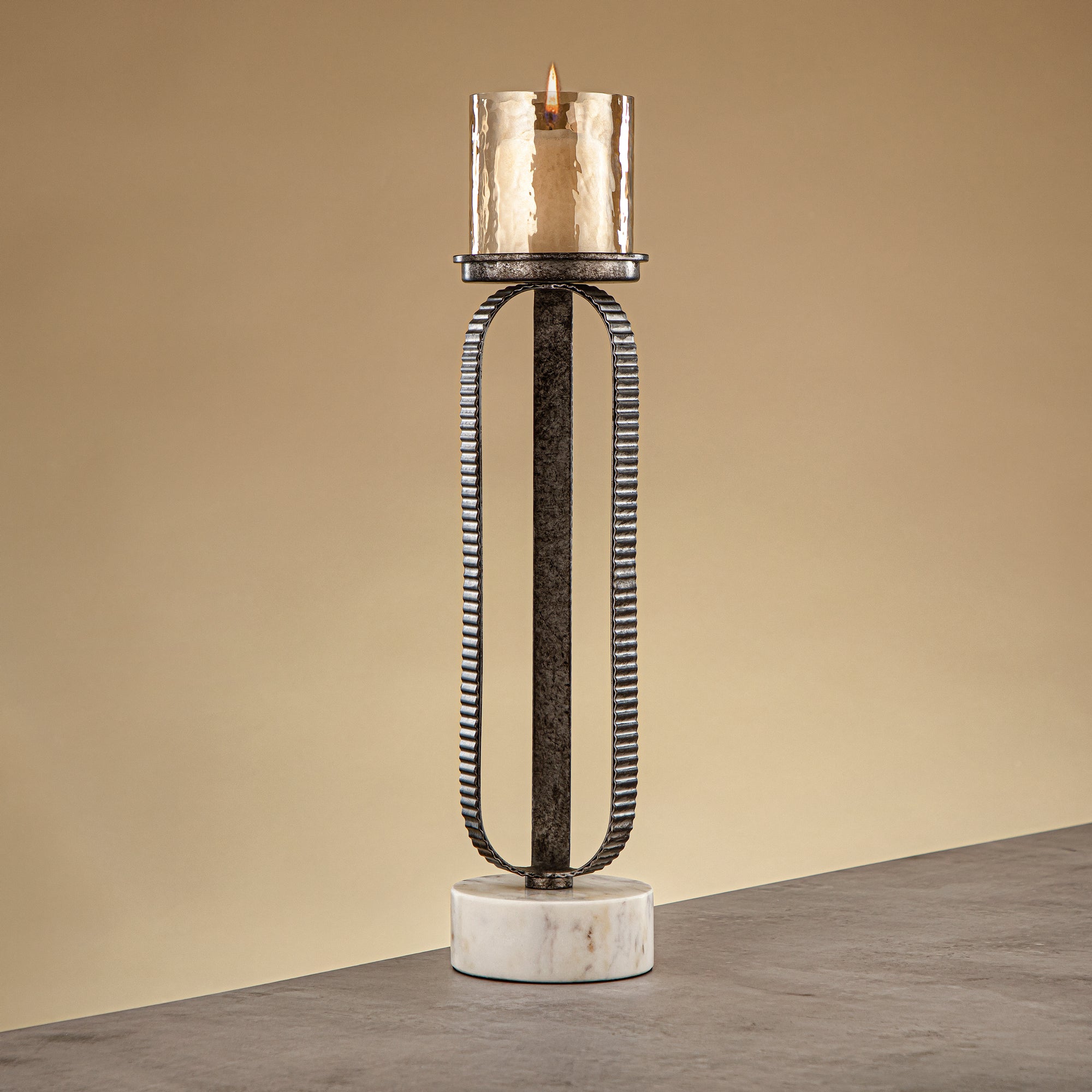 Almarjan Pillar Candle Holder 44cm Rustic Silver