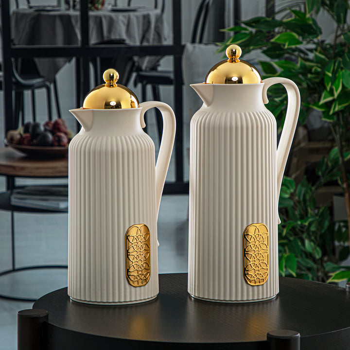 Almarjan 2 Pieces Vacuum Flask Set Ivory & Gold - GT105-070/100 IV/G