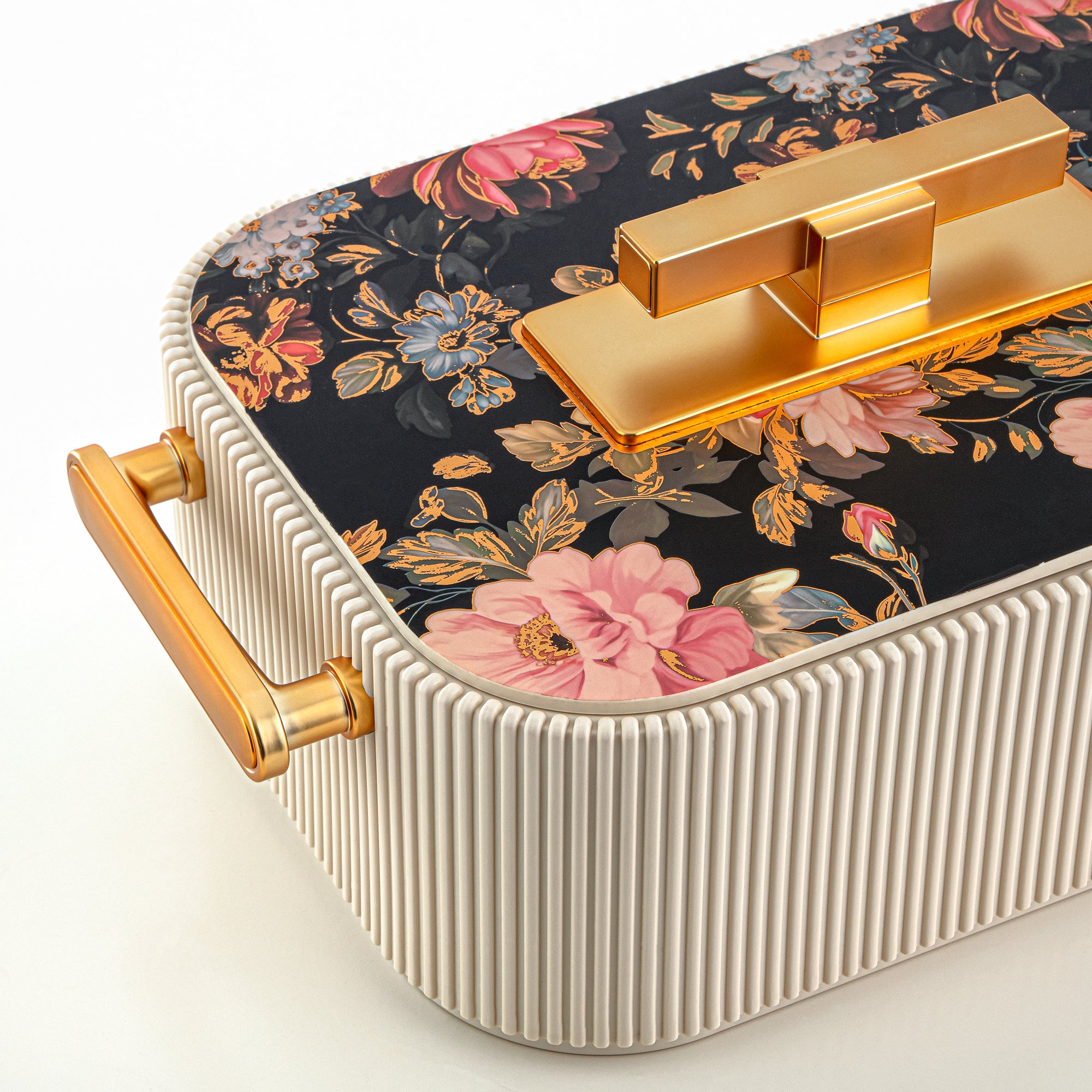 Almarjan Hot Pot ABS, 4000ML, Floral Beige & Matt Gold (HP06-400SP-AZ04G) - Elegant Serving