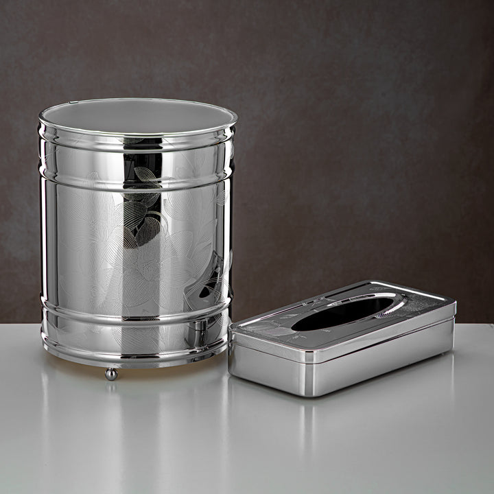 Almarjan 2 Pieces Dustbin & Tissue Box Set Chrome - HT2305017