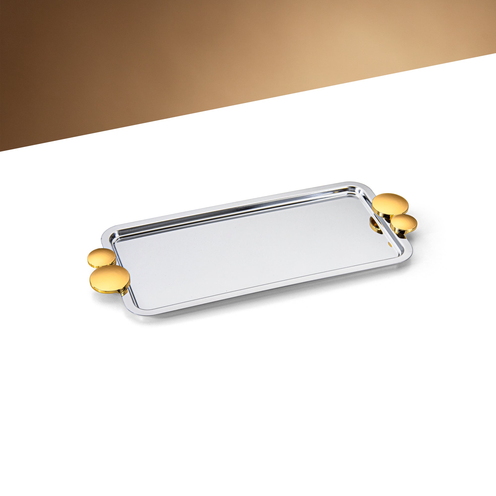 صينية تقديم المرجان 35 سم فضية وذهبية لامعة - HT2506014