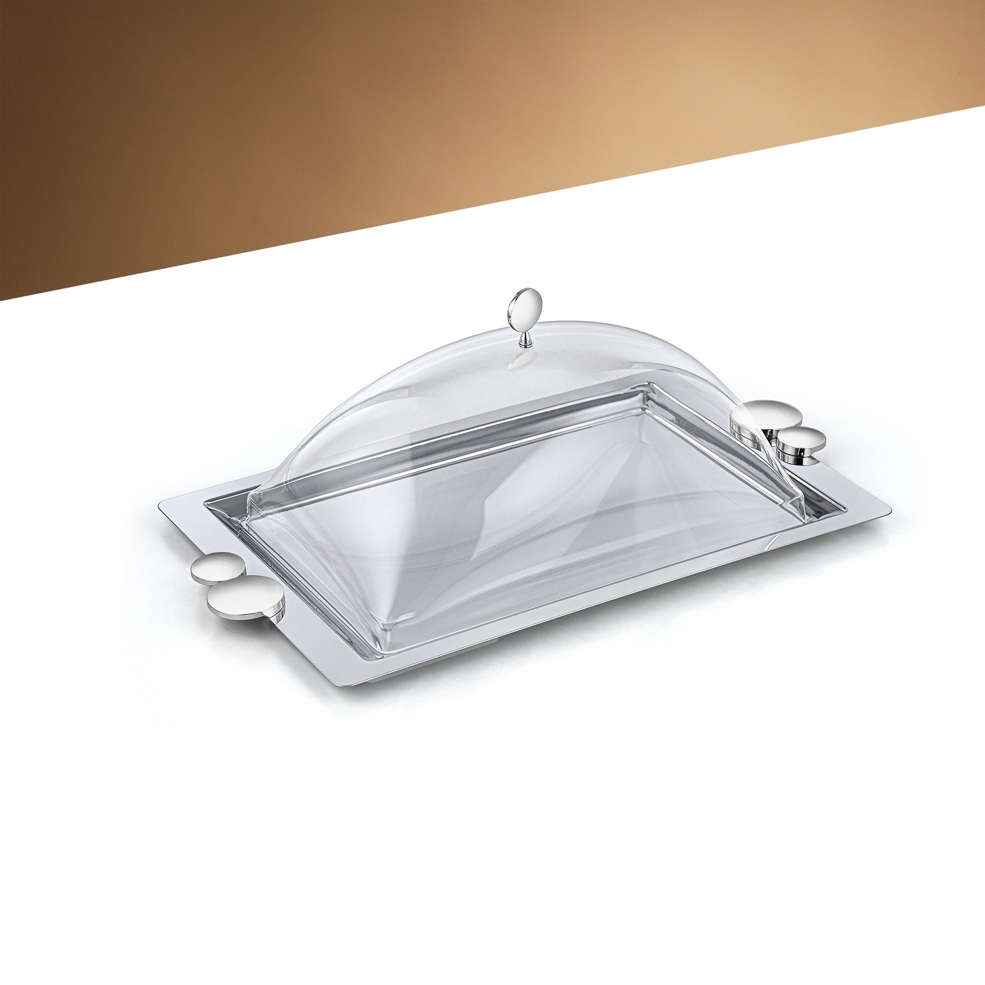 Almarjan 43 CM Serving Tray With Acrylic Cover Shiny Silver - HT2506026