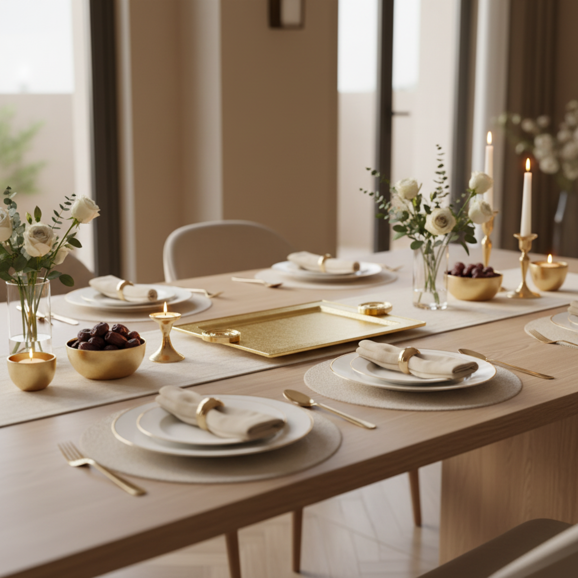 Almarjan Serving Tray Set Brass Crackle (3 Pieces)