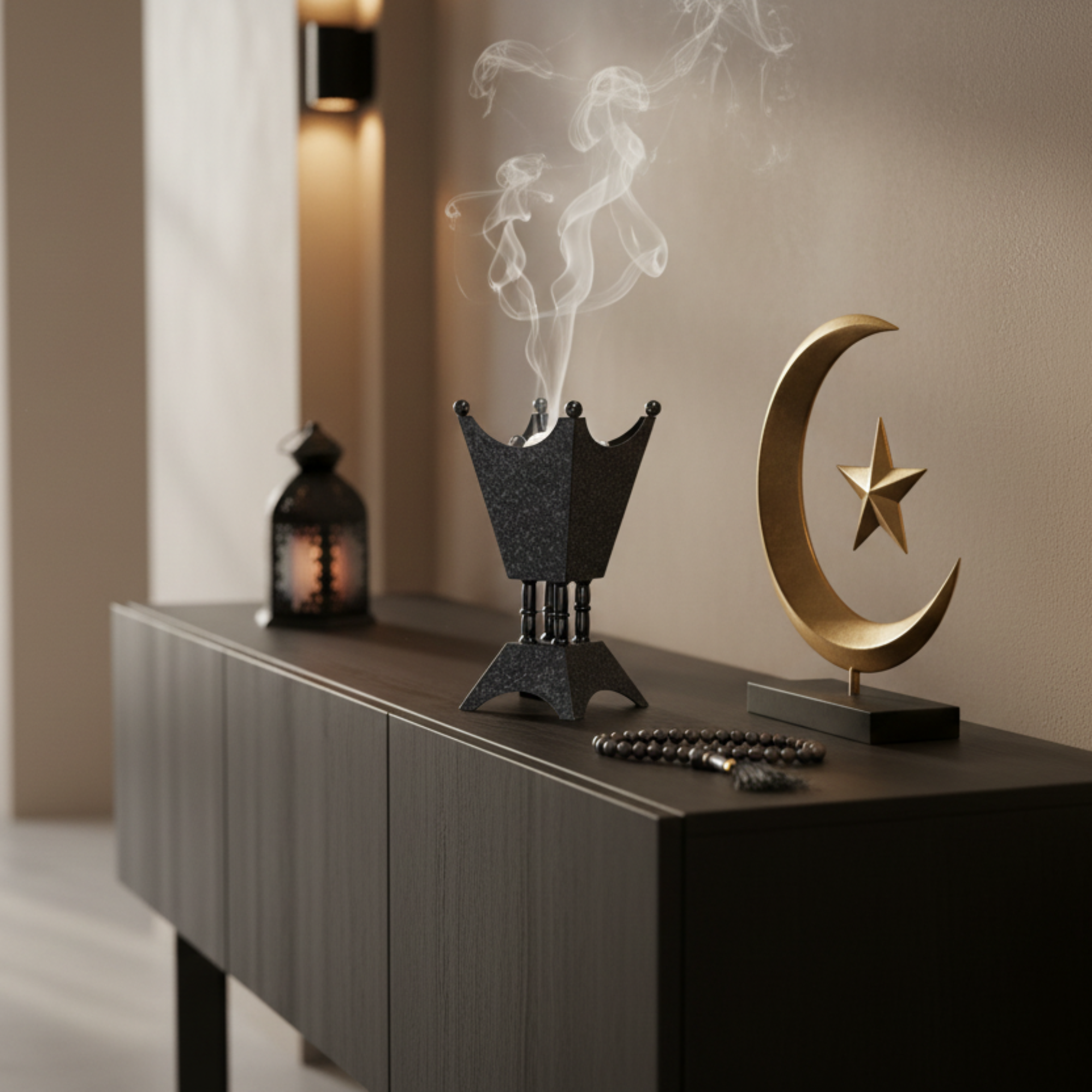 Almarjan Incense Burner Black Crackle 25cm