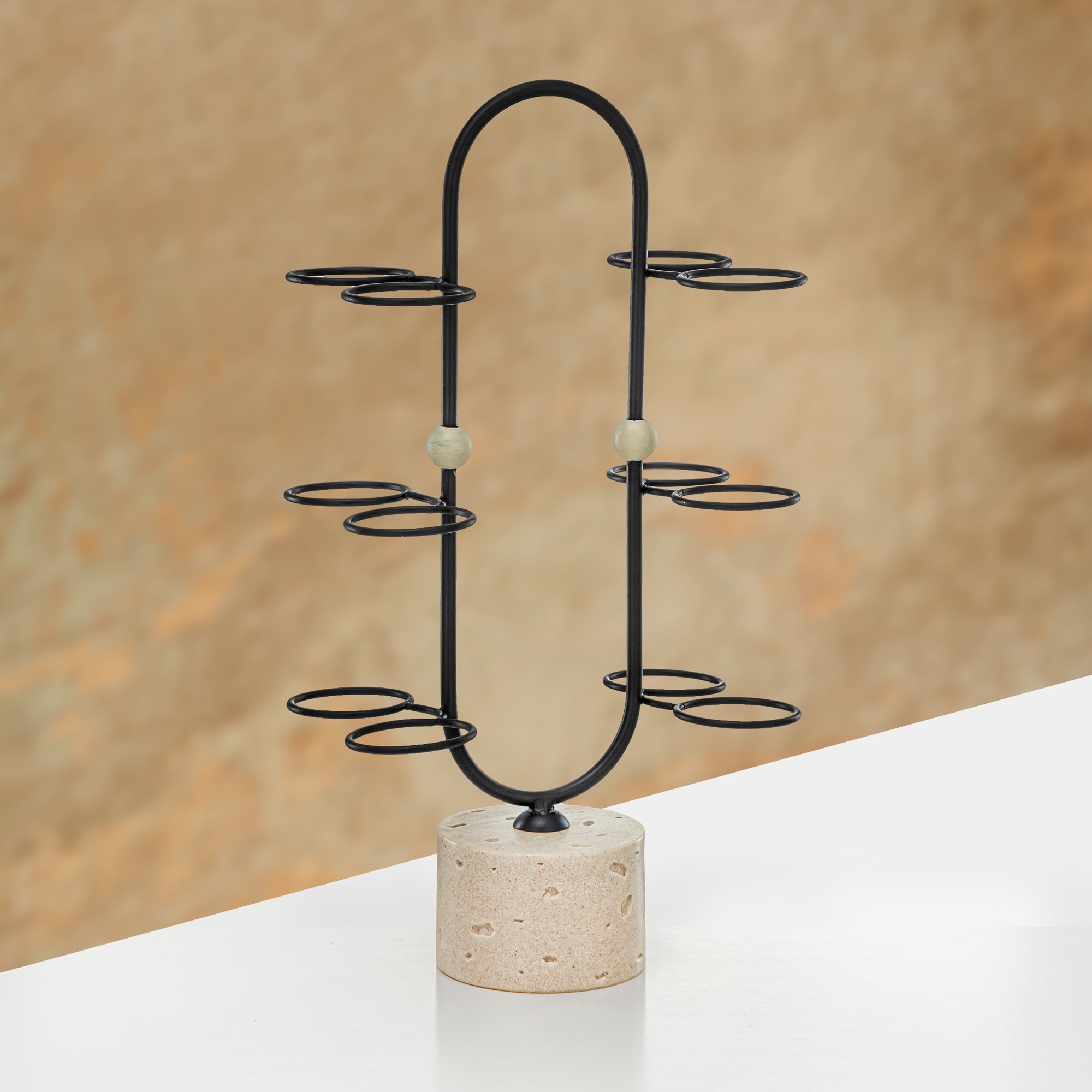 Almarjan Cup Holder Travertine & Black