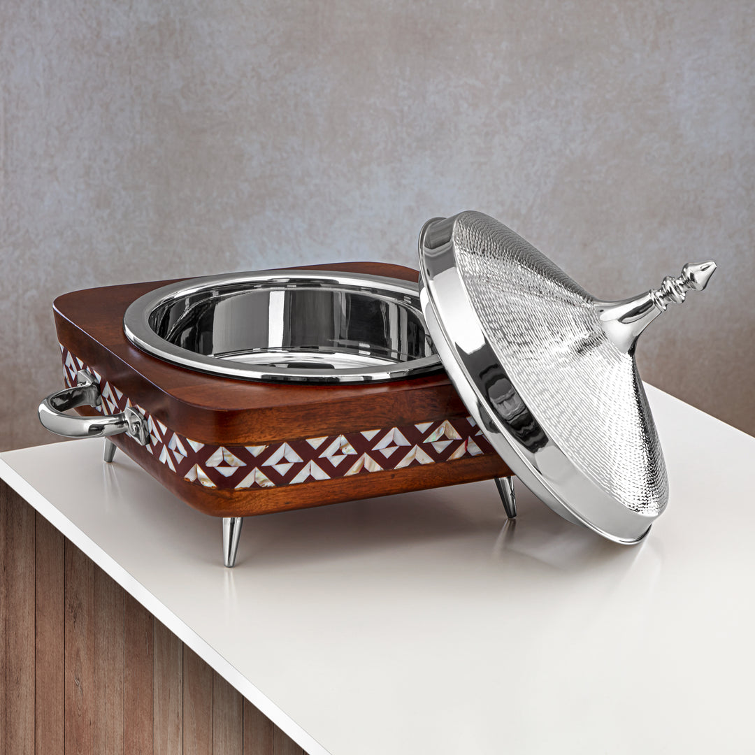 Almarjan 32 CM Brass Hot Pot Wood & Silver - MD-0433 A