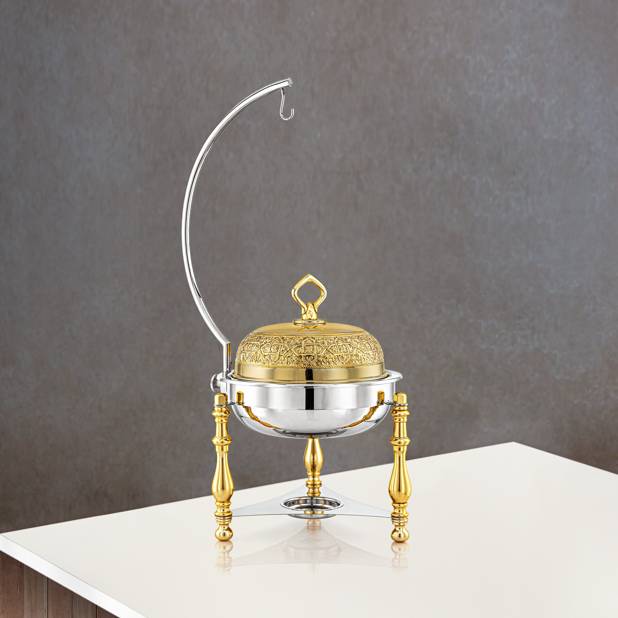 Almarjan 4 Liter Brass Chafing Dish Silver & Gold - MD-2920B