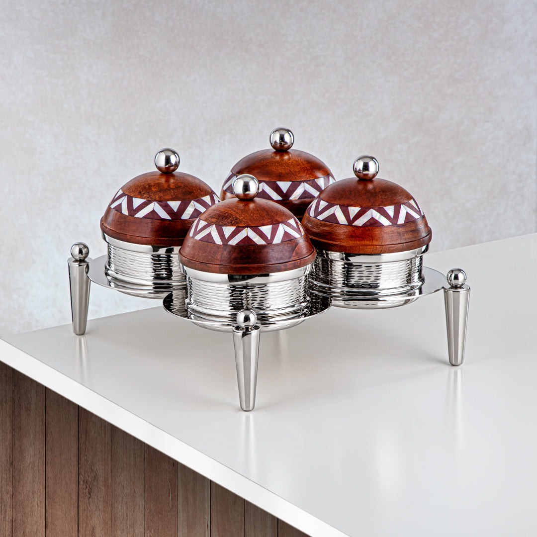 Almarjan 4 Part Candy Set Wood & Silver - MD-2107 B