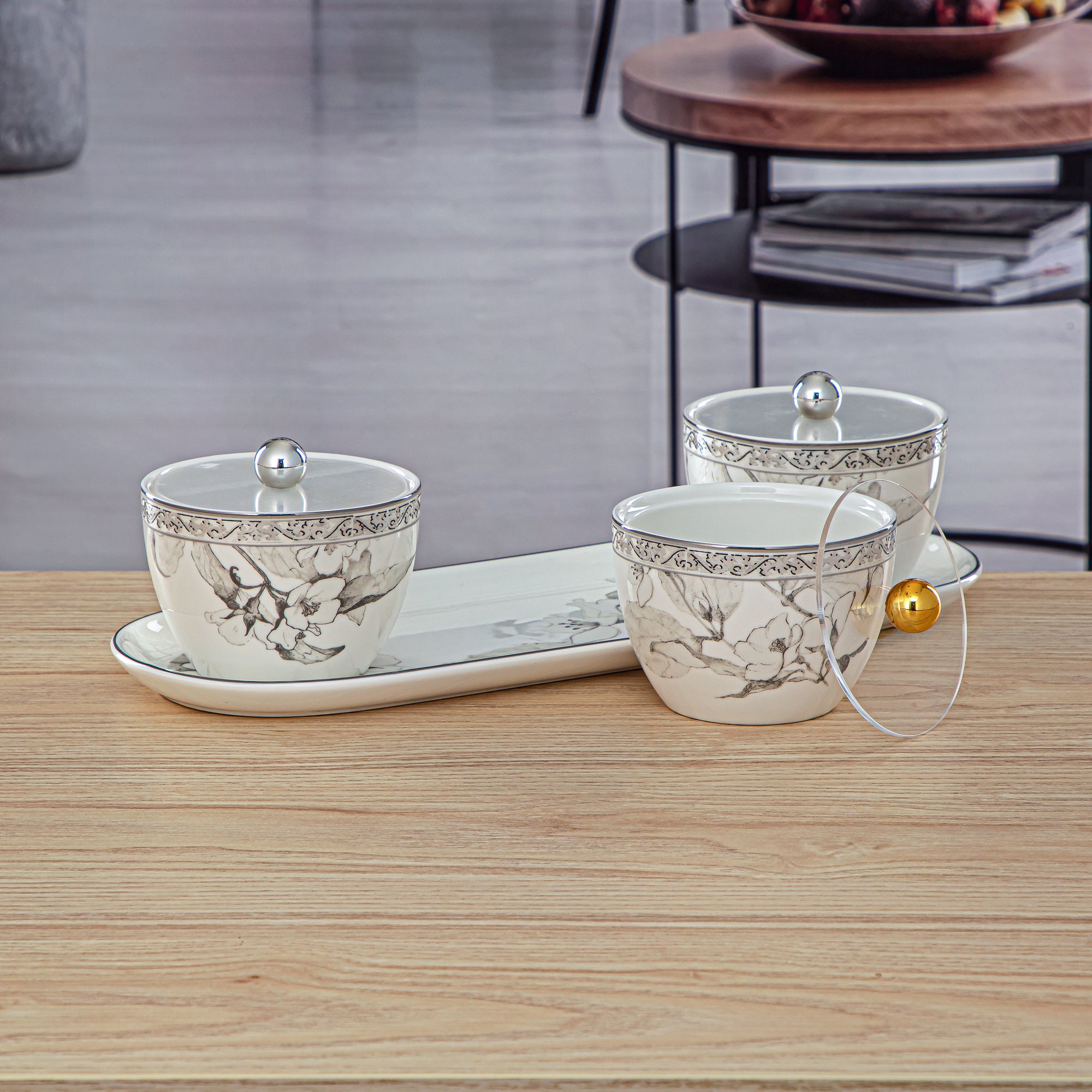 Almarjan 4 Pieces Fonon Collection Porcelain Snack Bowl Set - 8588