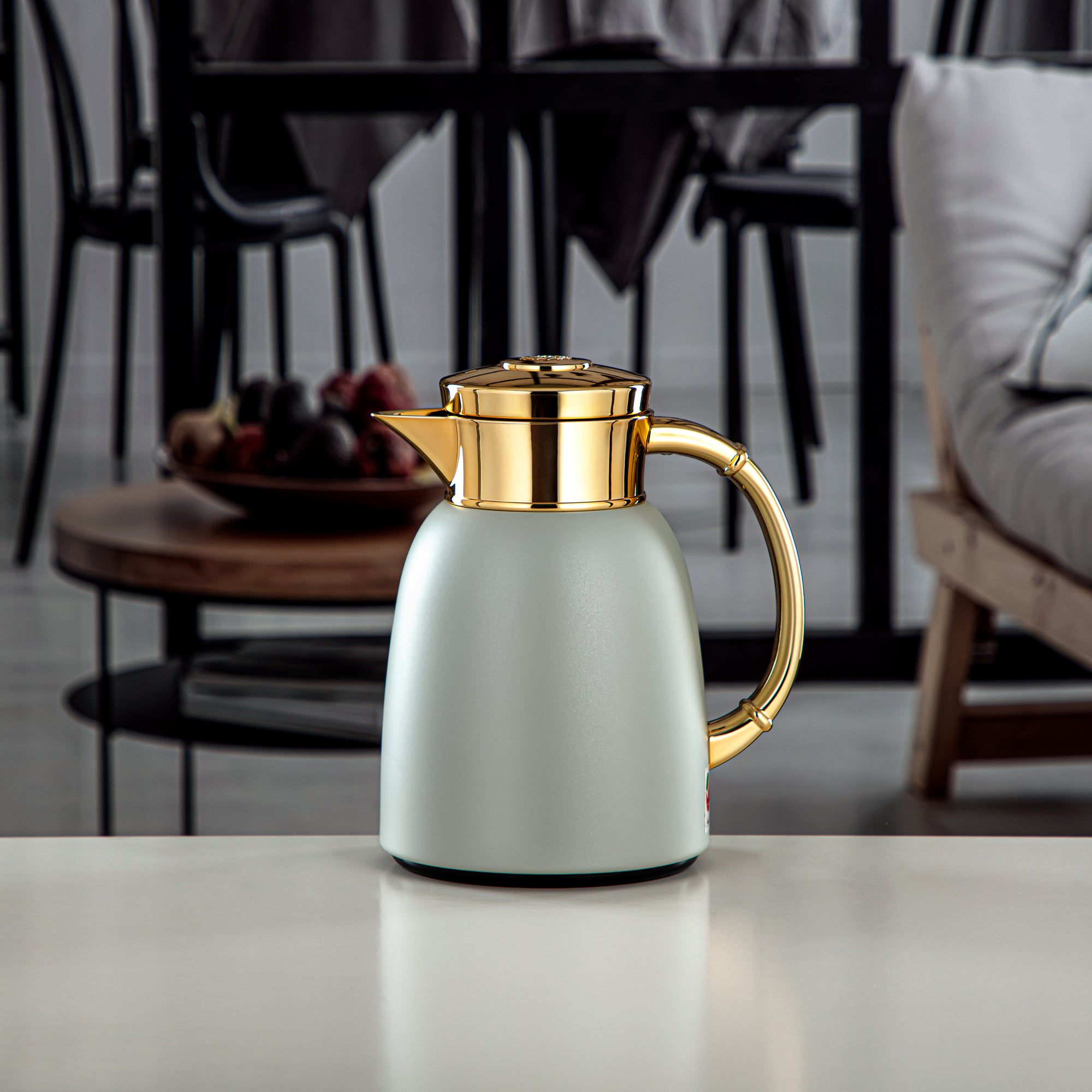 Almarjan Vacuum Flask Set Metal Matt Stone Grey & Gold 0.65L + 1L (QVC-0650Q265YZC95+1000Q265YZC95) – Elegant Serving | Ramadan & Gatherings