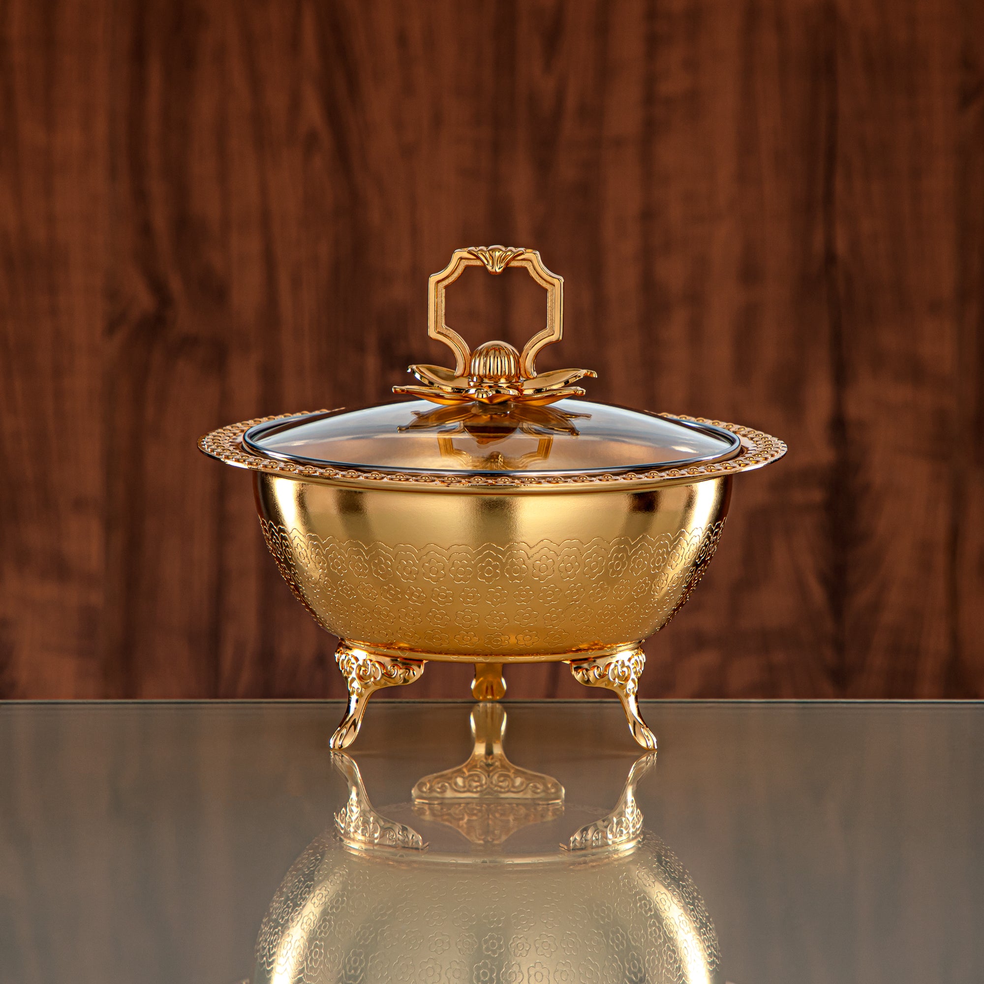 Almarjan Date Bowl 18CM (RBG4432S-G) - Golden Glass Cover | Ramadan & Eid