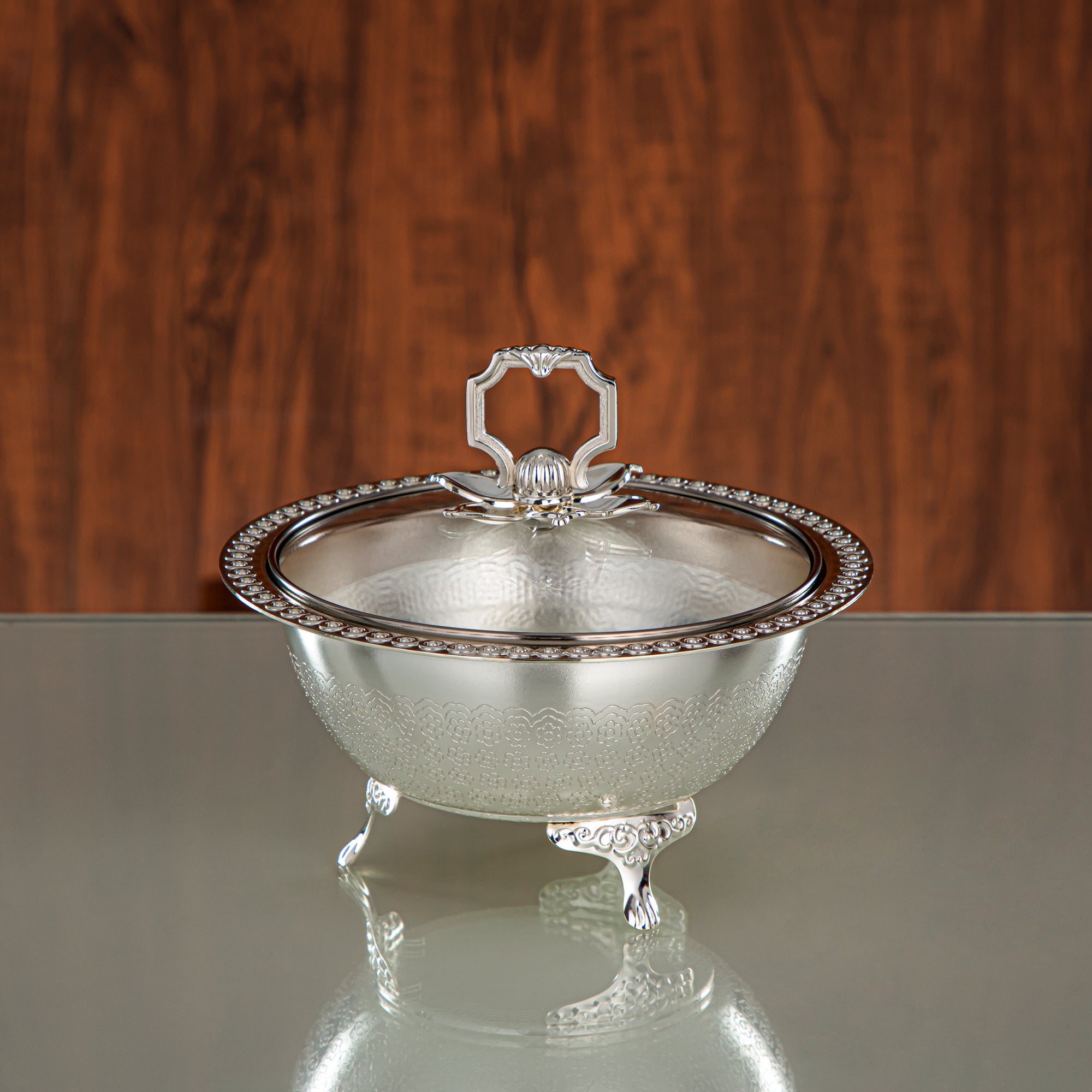 Almarjan Date Bowl 18CM (RBG4432S-S) - Silver Glass Cover | Ramadan & Eid