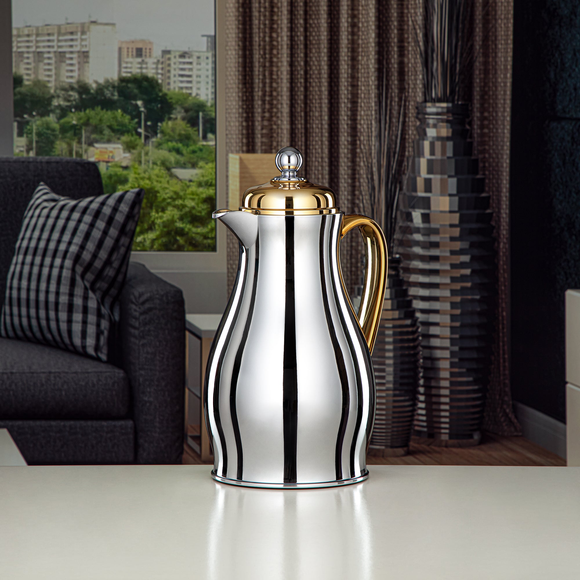 Almarjan Vacuum Flask Set Silver & Gold 0.7L + 1L (RPA-070-SG+RPA-100-SG) – Elegant Serving | Ramadan & Gatherings