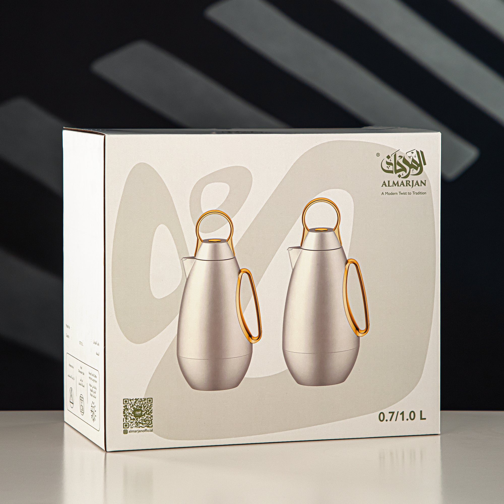 Almarjan Vacuum Flask Set ABS, White & Matt Silver 1L + 1L (PBA-RWS) - For Modern Families