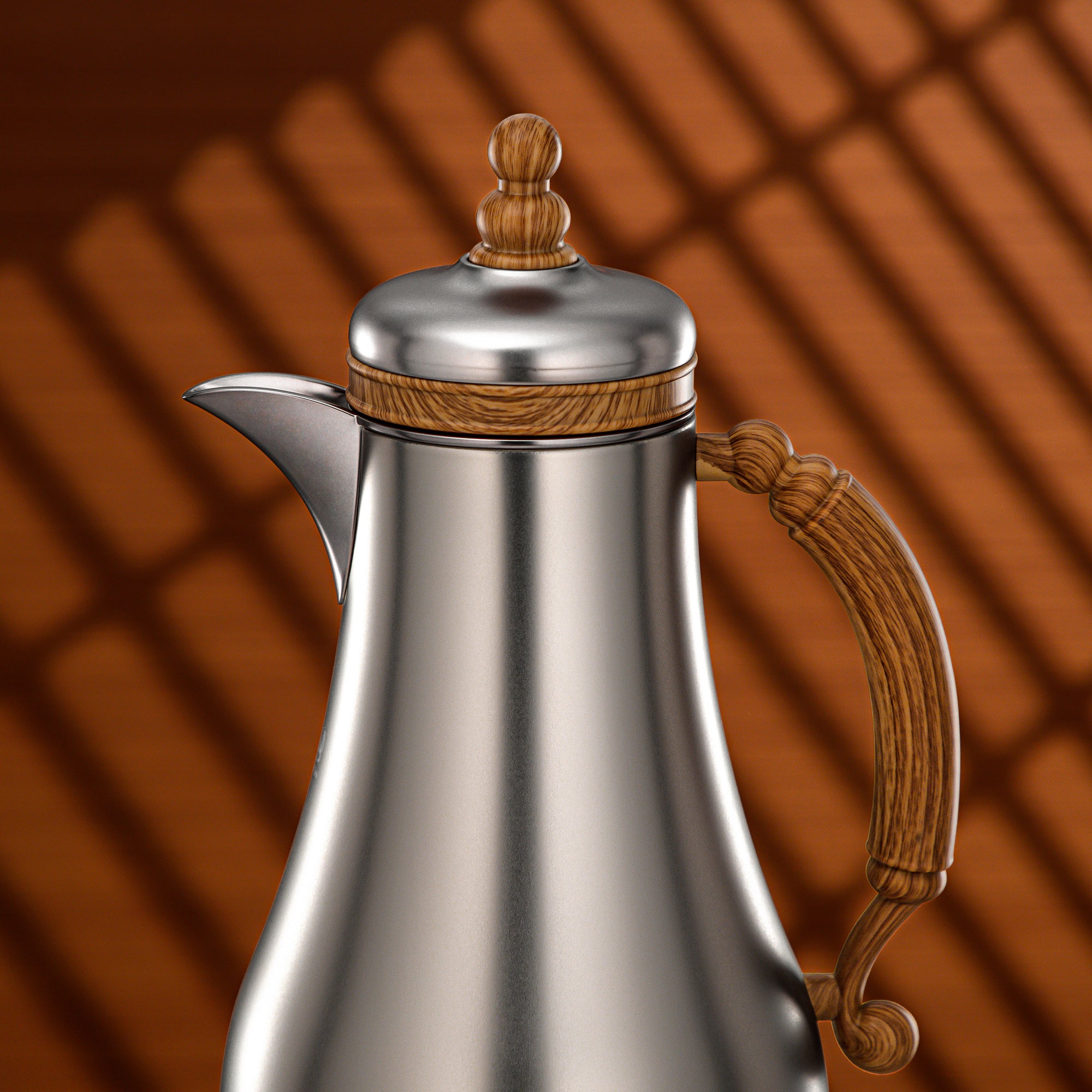 طقم ترامس المرجان ١ لتر + ١ لتر بلمسة نيكل غير لامع وخشب فاتح