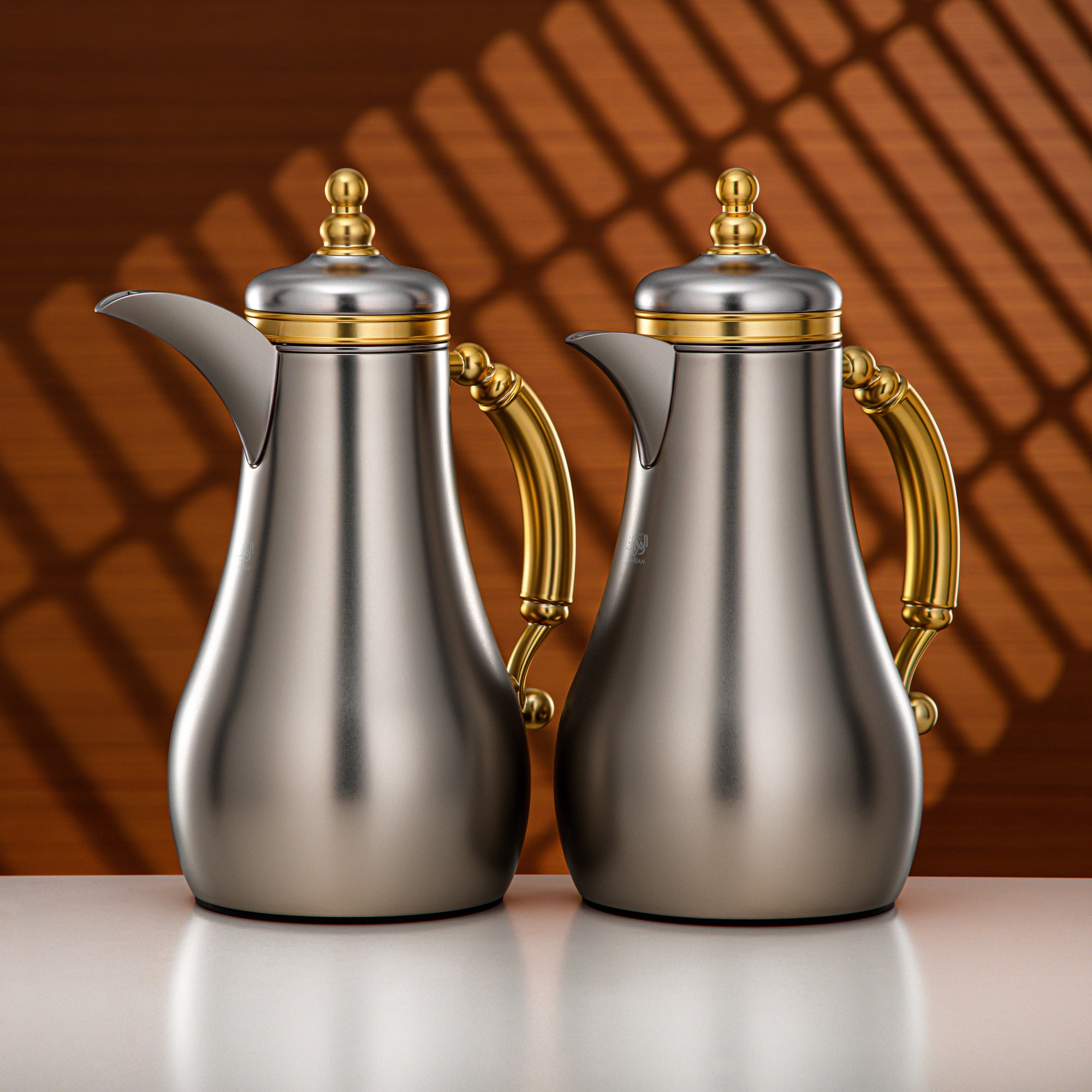 Almarjan Vacuum Flask Set 1L + 1L Matt Silver & Matt Gold