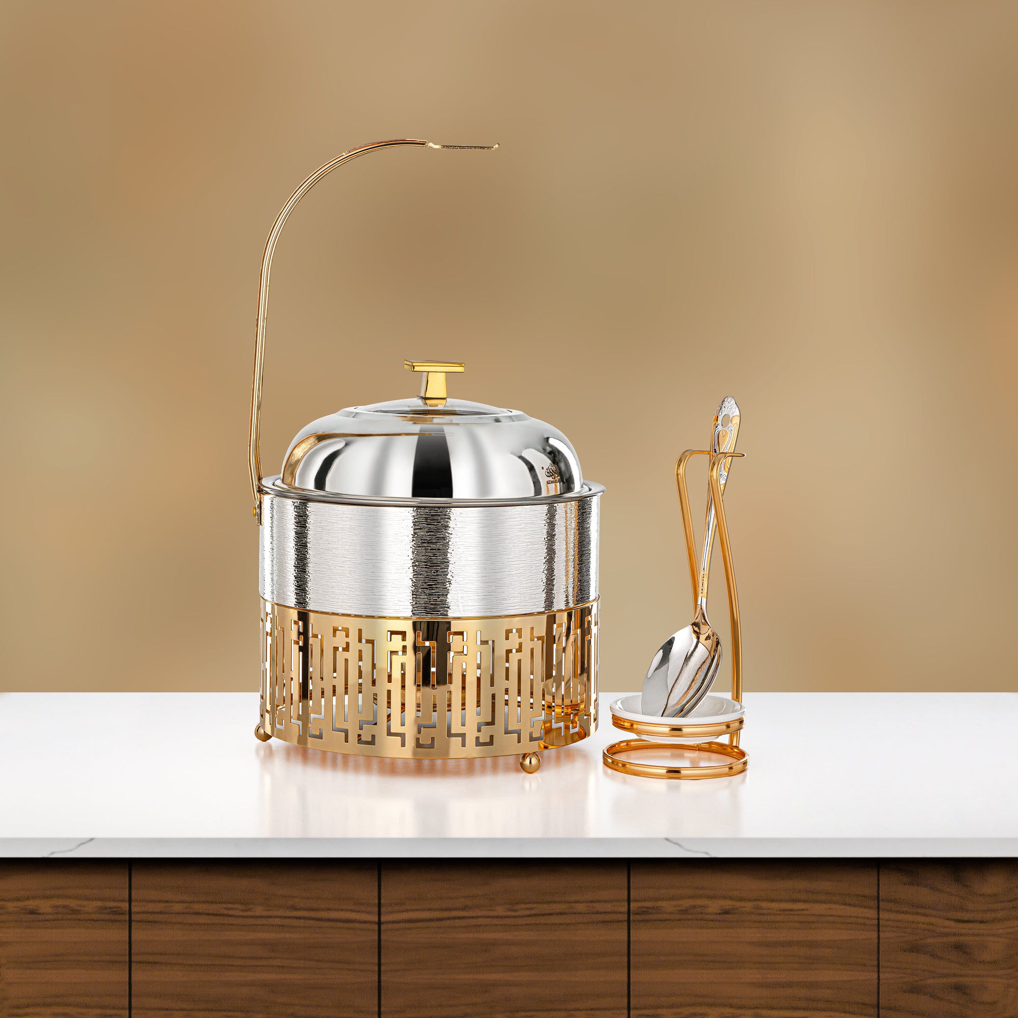 Almarjan 2 Lit Chafing Dish, Brushed Silver & Gold