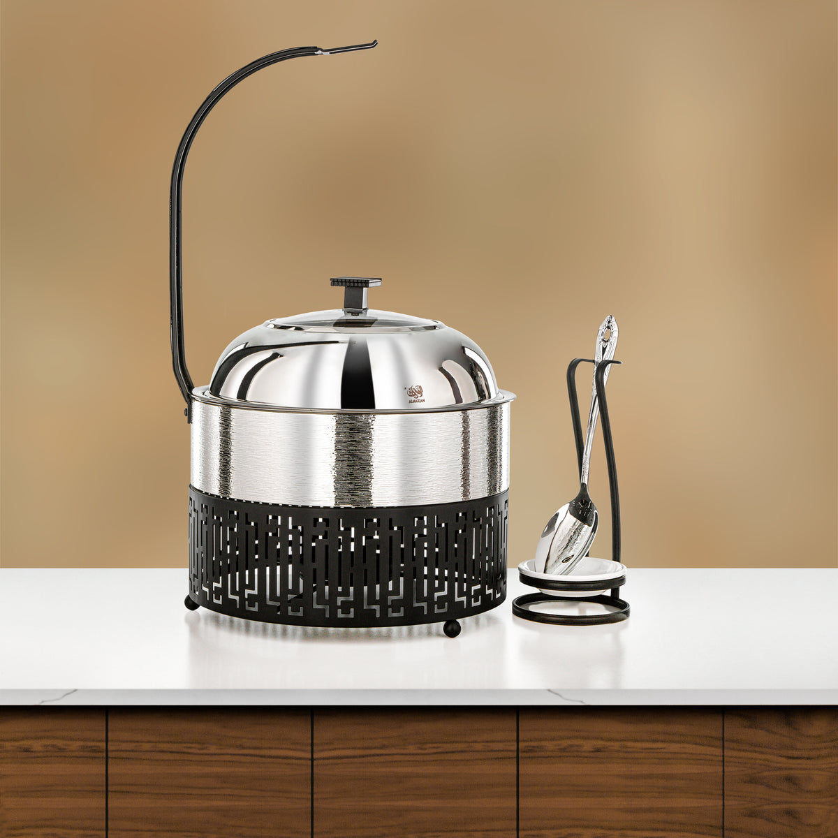 Almarjan 3 Lit Chafing Dish, Brushed Silver & Black