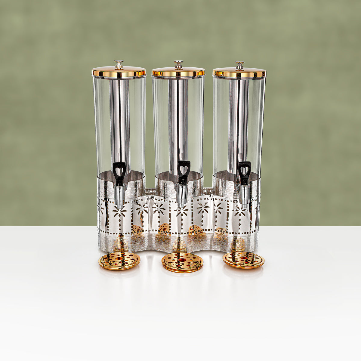 Almarjan Triple Juice Dispenser 3 L & 3 L & 3 L, Brushed Silver & Gold