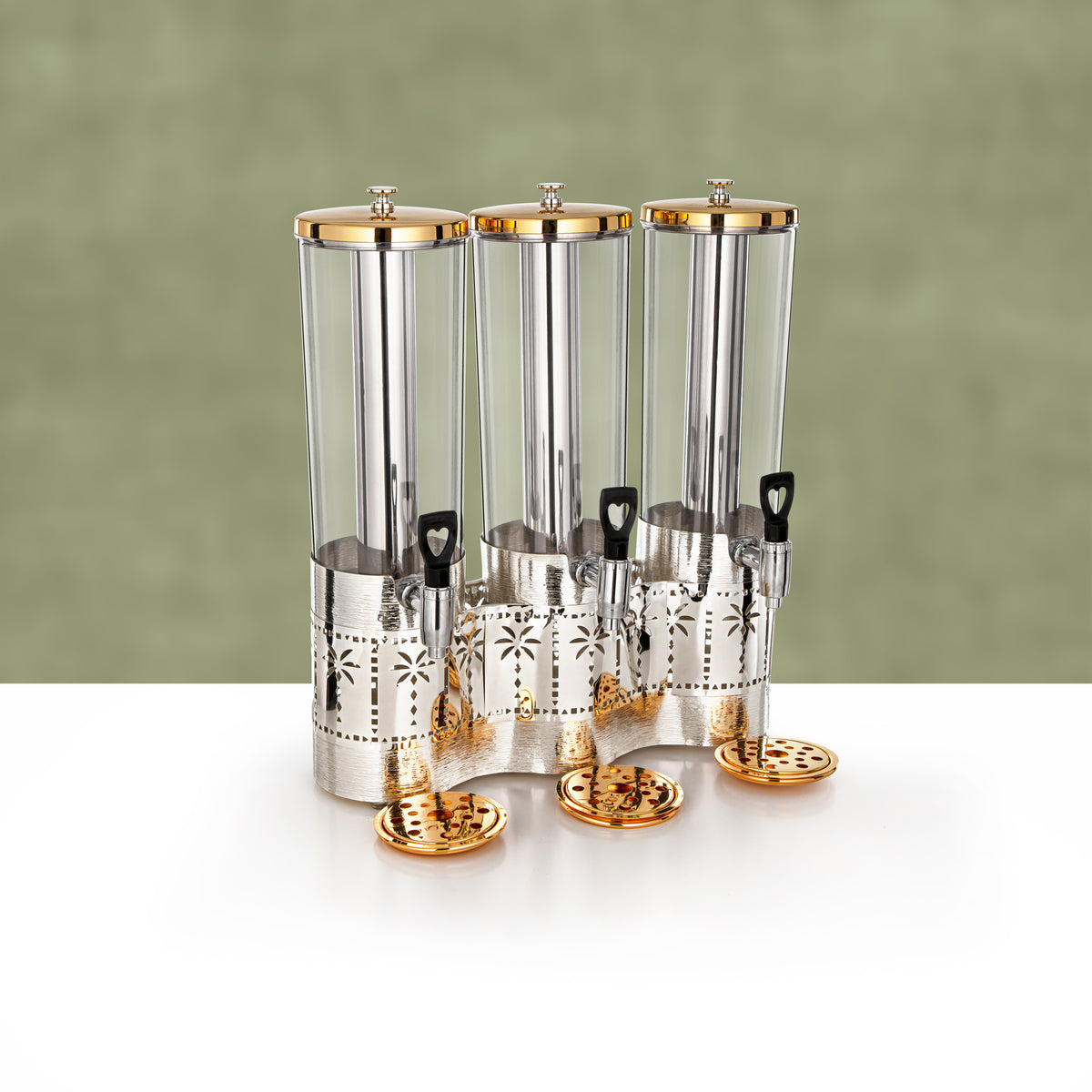 Almarjan Triple Juice Dispenser 3 L & 3 L & 3 L, Brushed Silver & Gold