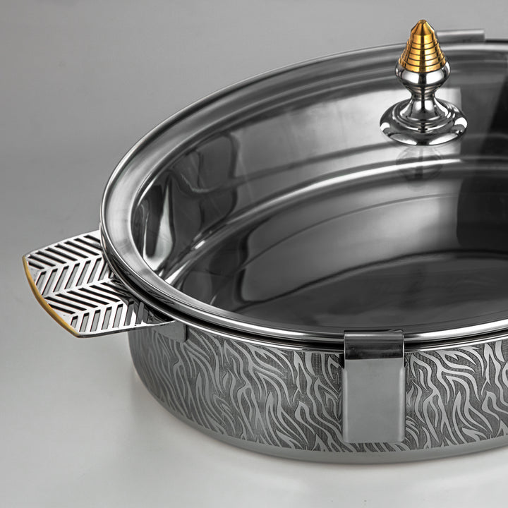 Almarjan 40 CM Mandi Collection Stainless Steel Hot Pot With Glass Cover Silver & Gold - H23PG1E