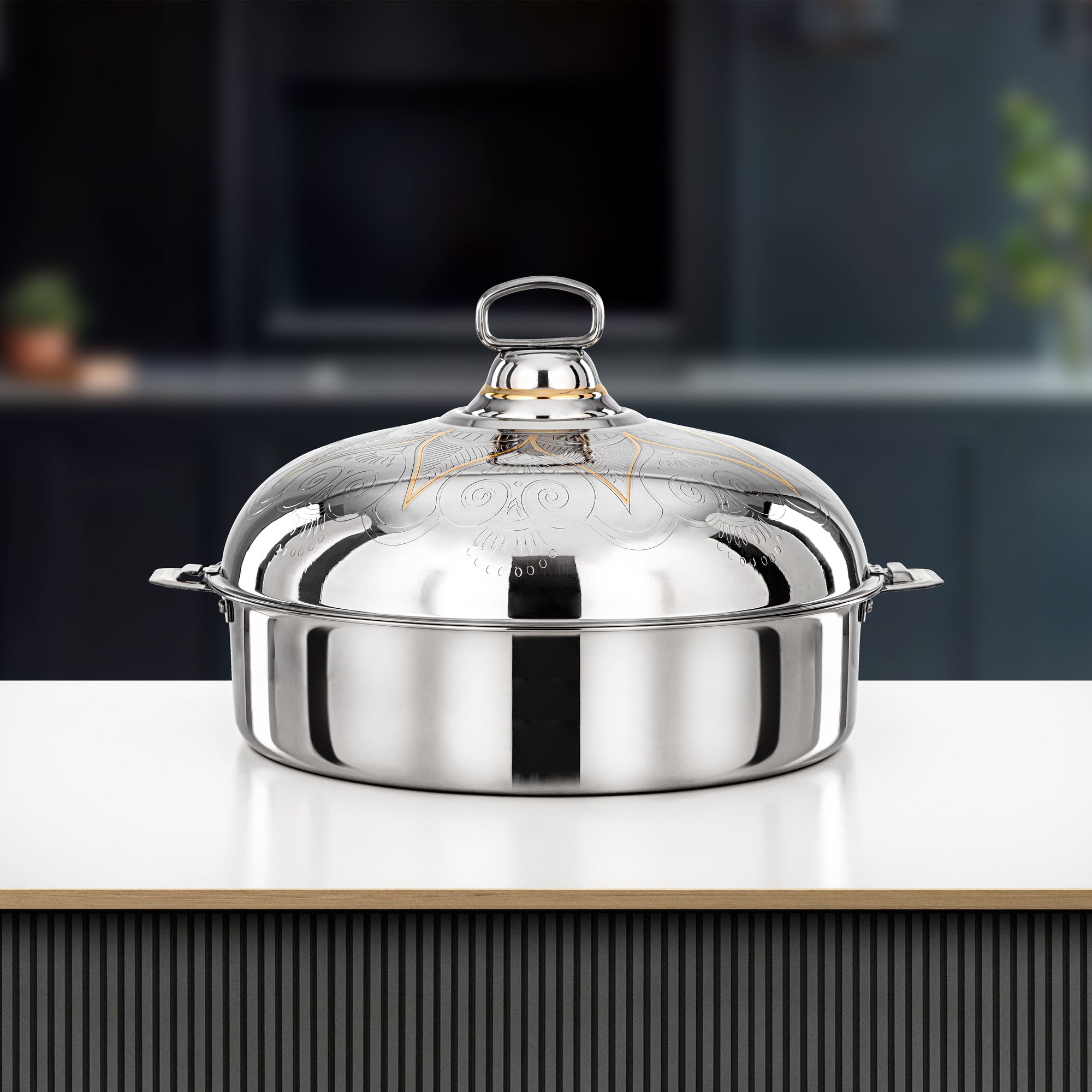 Almarjan Diwan Hot Pot 40cm Silver & Gold