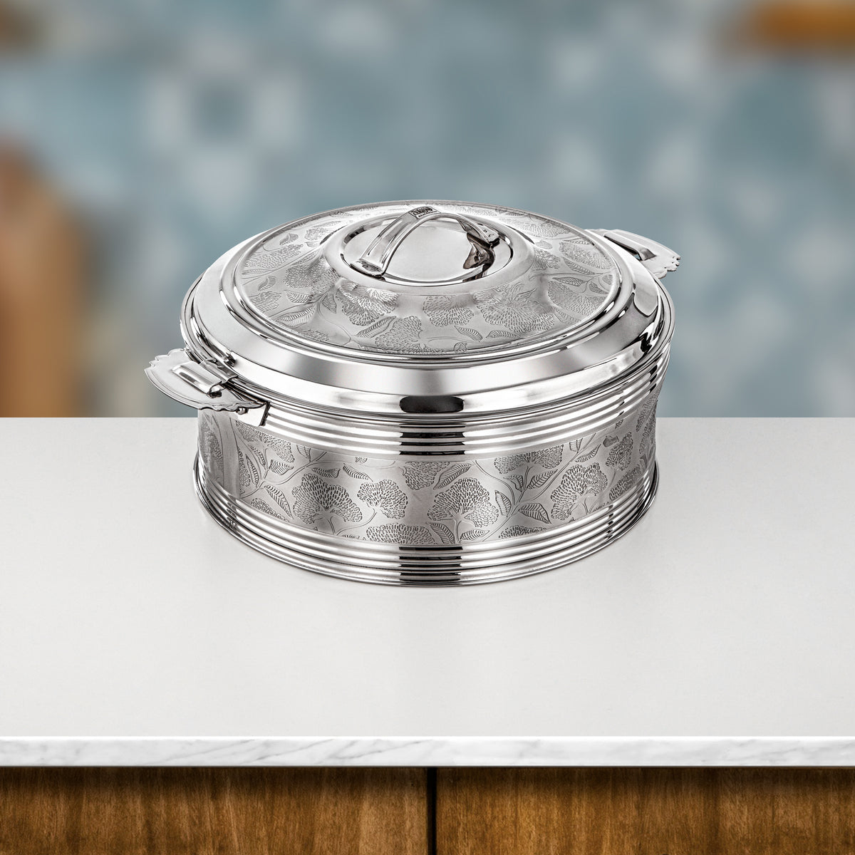 Almarjan 3 Pieces Sausan Hot Pot Set, Mirror Silver