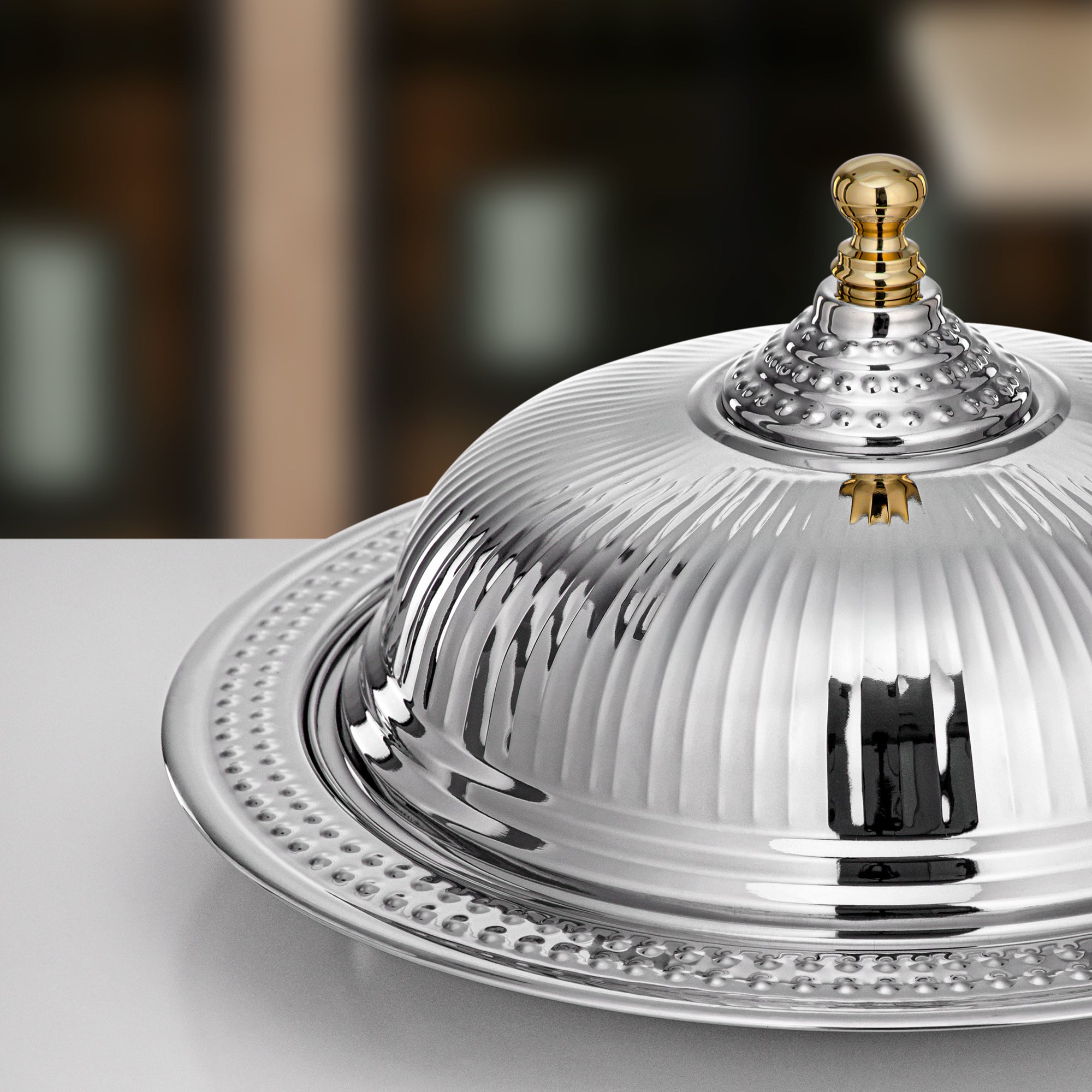 صينية الديوان المرجان مع غطاء، فضية، بطول 45 سم