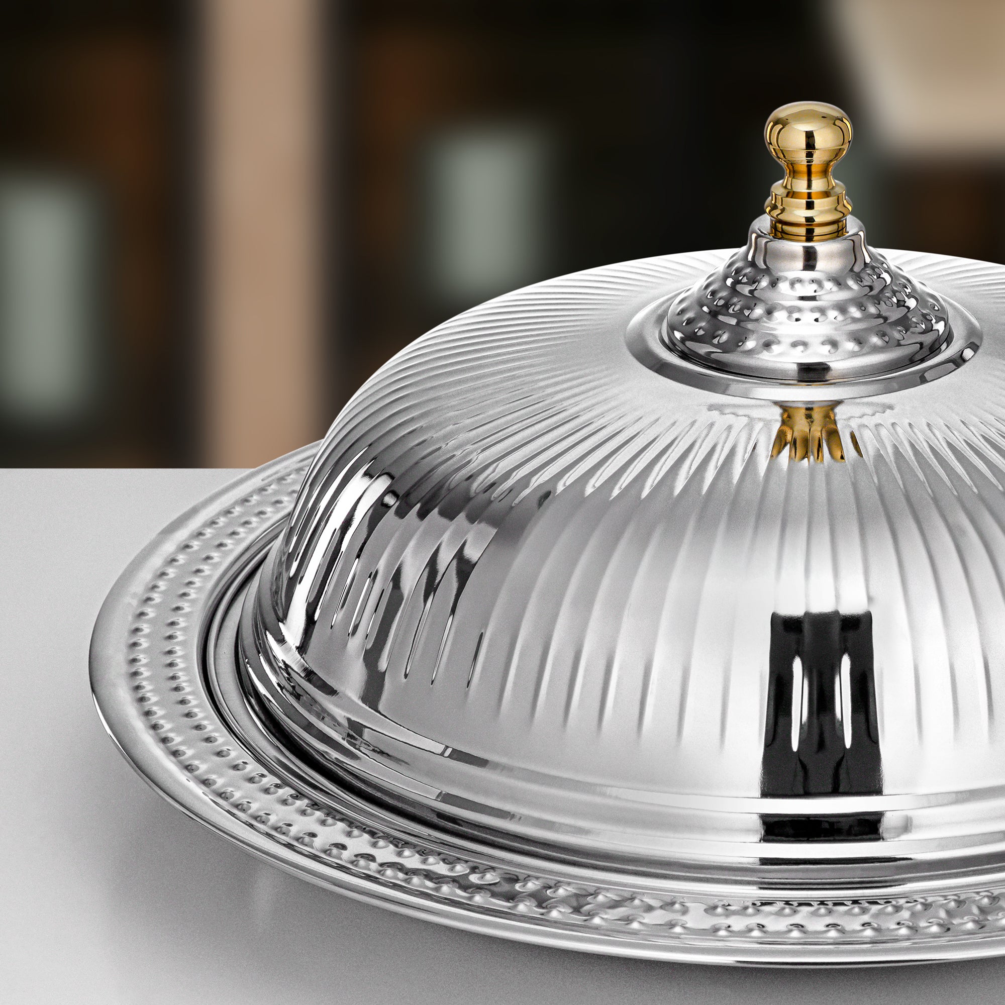 Almarjan Diwan Tray with Cover 50cm Silver