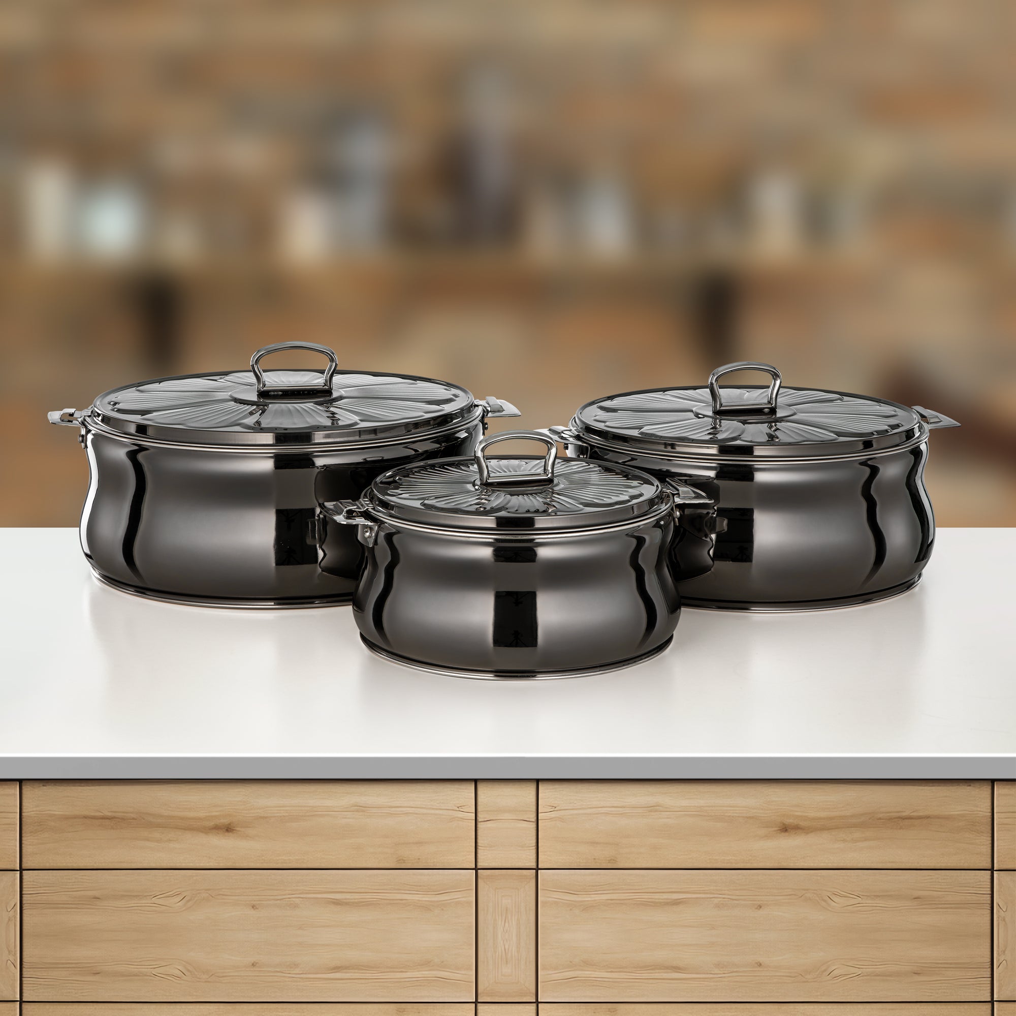 طقم حرارات المرجان زينة، ٣ قطع، أسود معدني وفضي