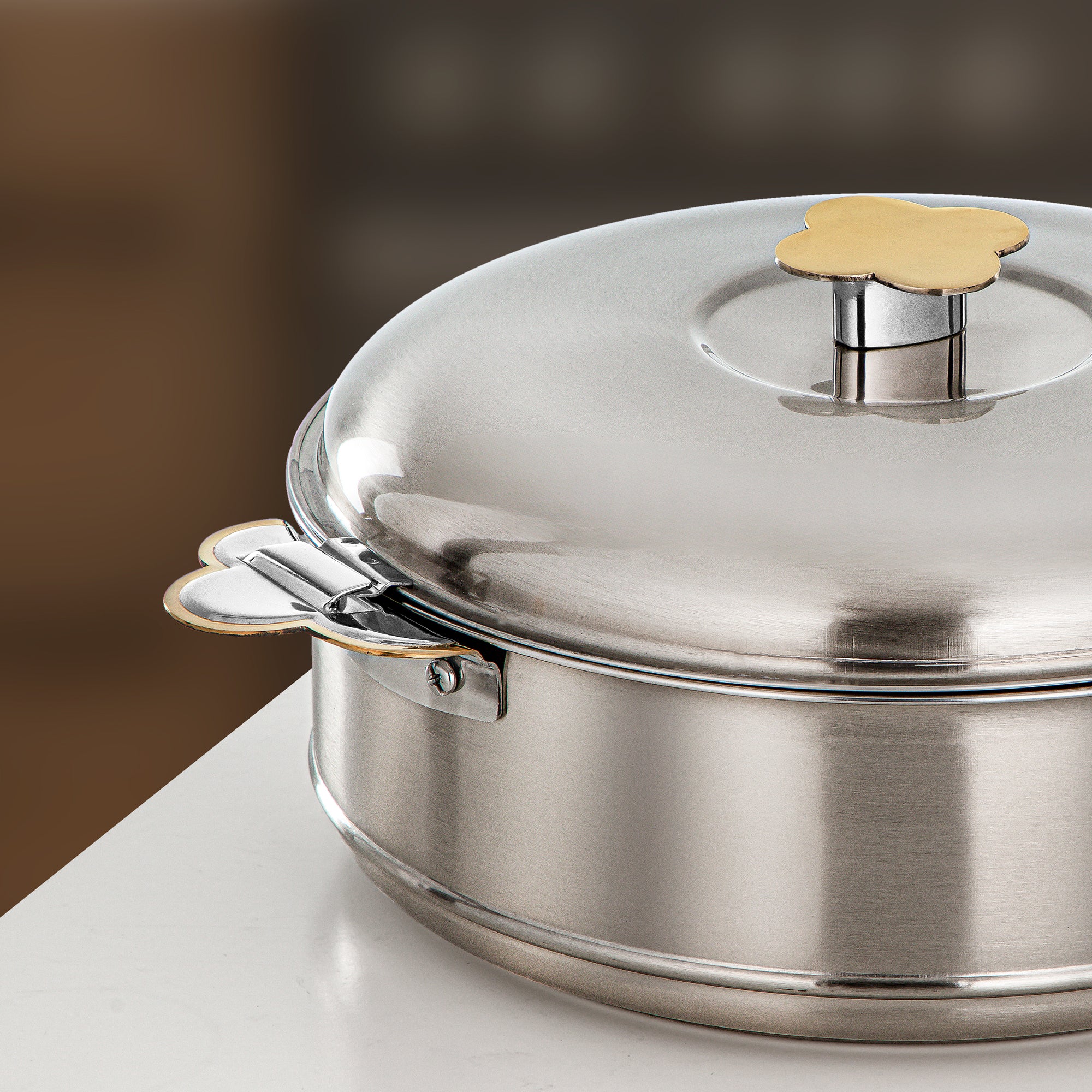 طقم حرارات المرجان فيدا، ٣ قطع بسعات ٢.٥ لتر، ٣.٥ لتر و٥ لتر، فضي غير لامع وذهبي