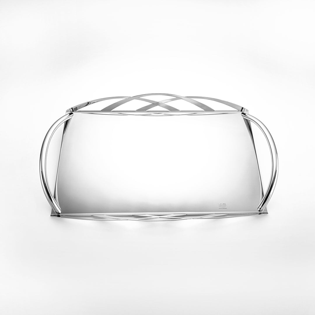 Almarjan Silver Mirror Finish Rectangle Serving Tray - 50CM, Made in Italy