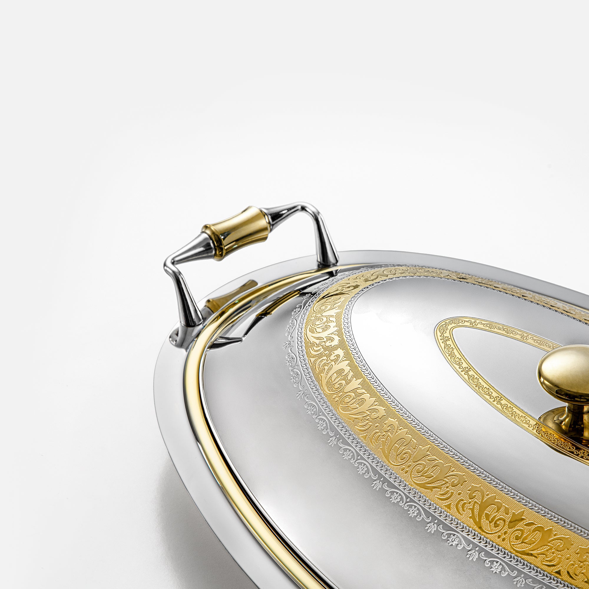 Almarjan Oval Serving Tray with Cover 40cm Silver & Gold