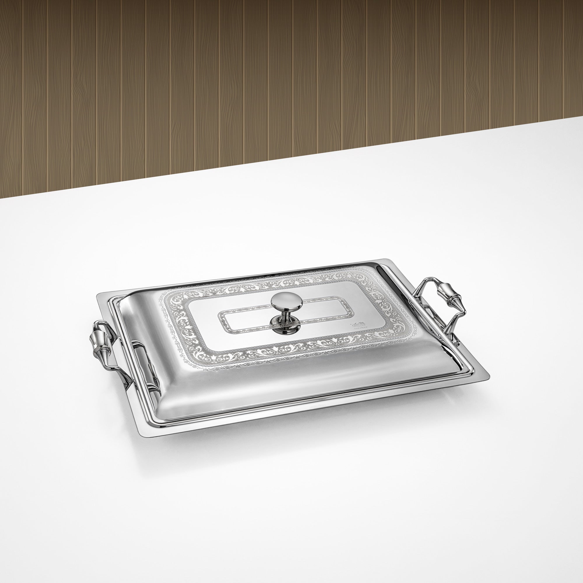 Almarjan Rectangular Serving Tray with Cover 45cm Silver