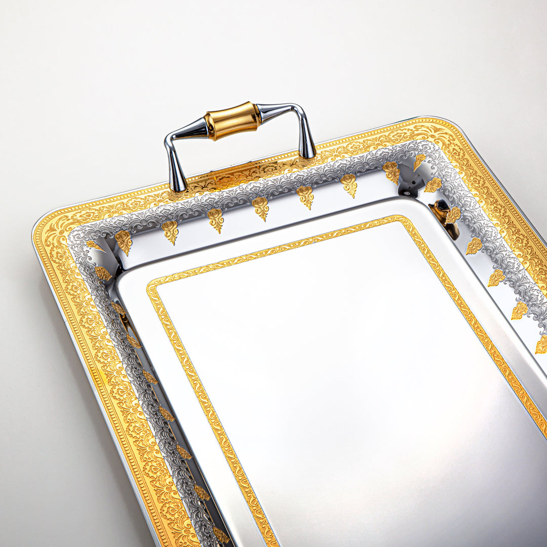 Almarjan 45 CM Teresa Collection Stainless Steel Serving Tray Silver & Gold - STS2051217