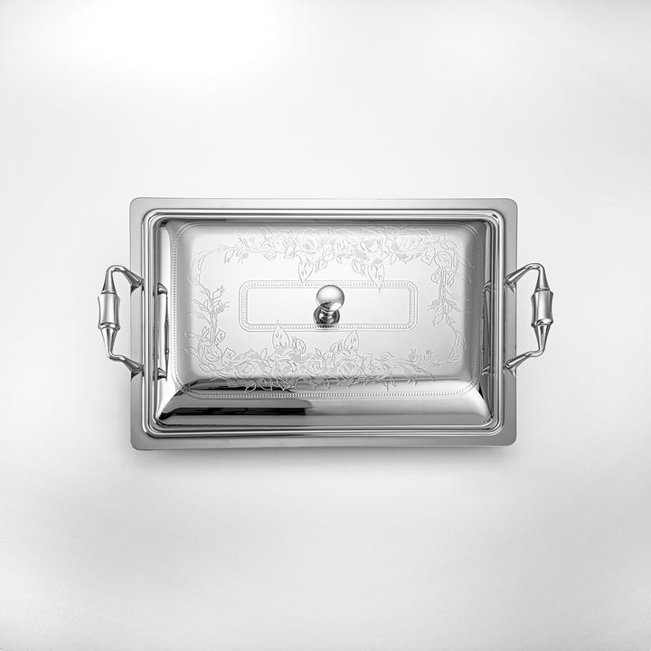 Almarjan 40 CM Lea Collection Stainless Steel Rectangle Serving Tray With Cover Silver - STS2051270